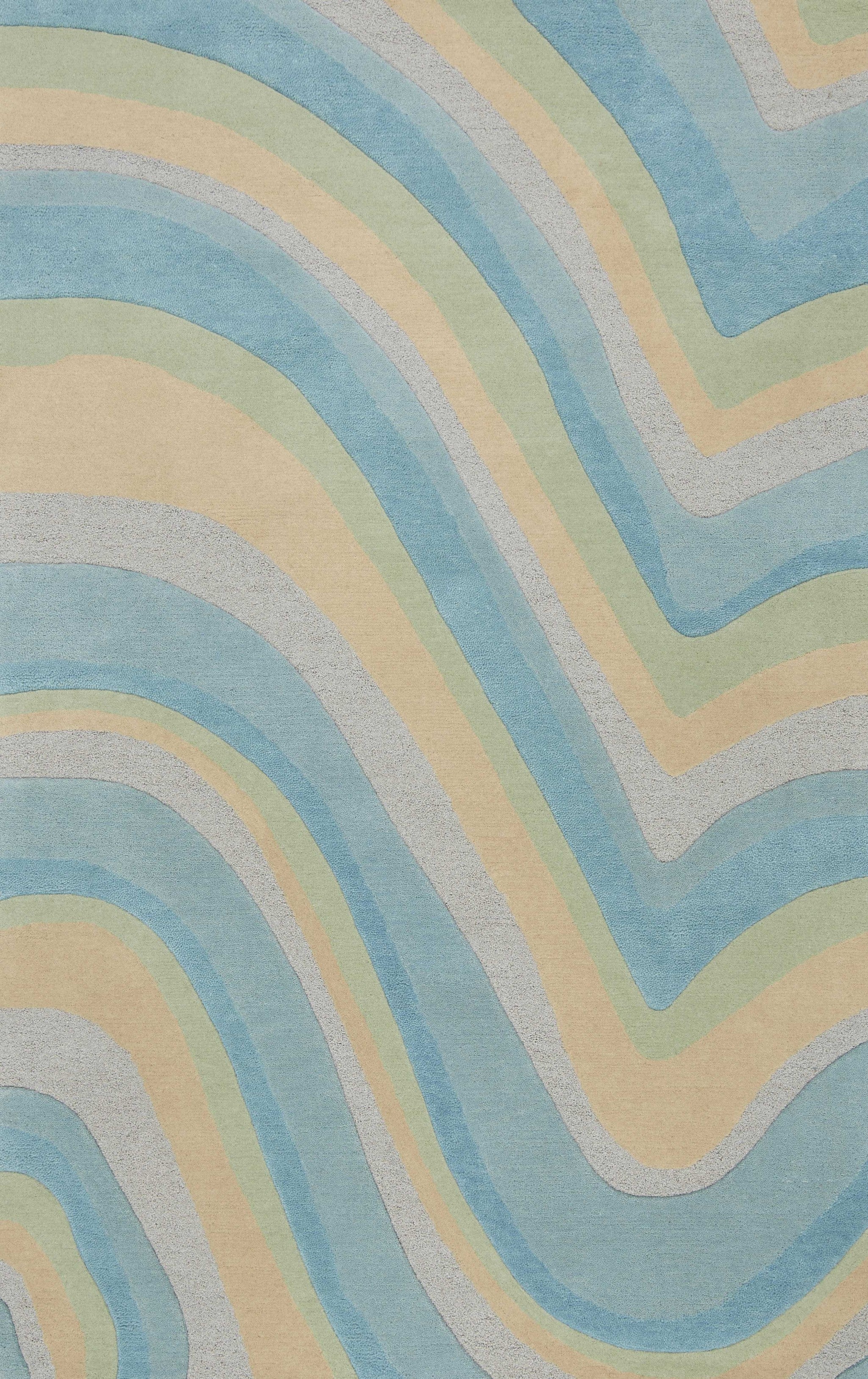 2'X4' Ocean Blue Beige Hand Tufted Abstract Waves Indoor Accent Rug