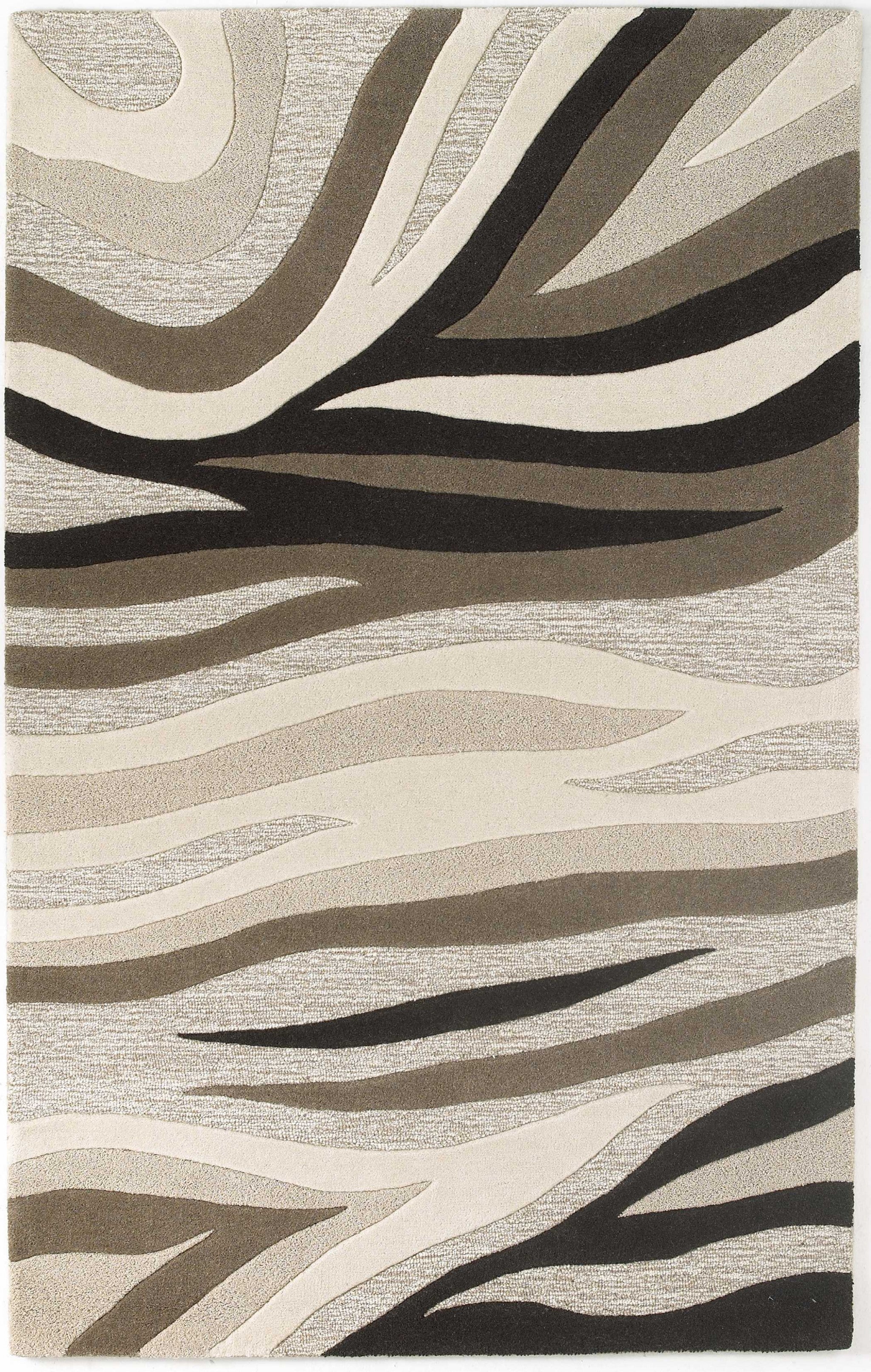 2'X4' Natural Beige Hand Tufted Abstract Waves Indoor Accent Rug