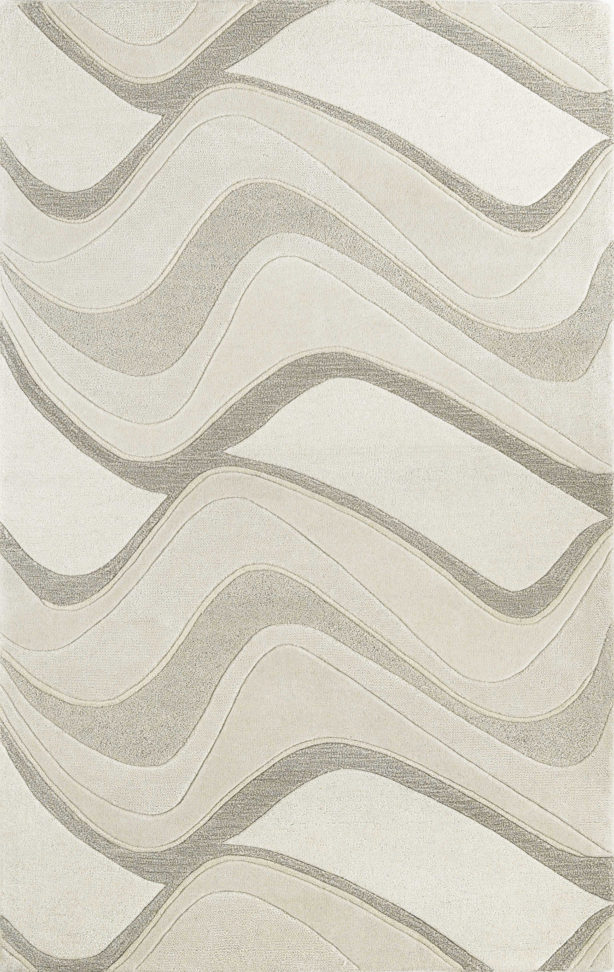 2'X4' Ivory Hand Tufted Abstract Waves Indoor Accent Rug