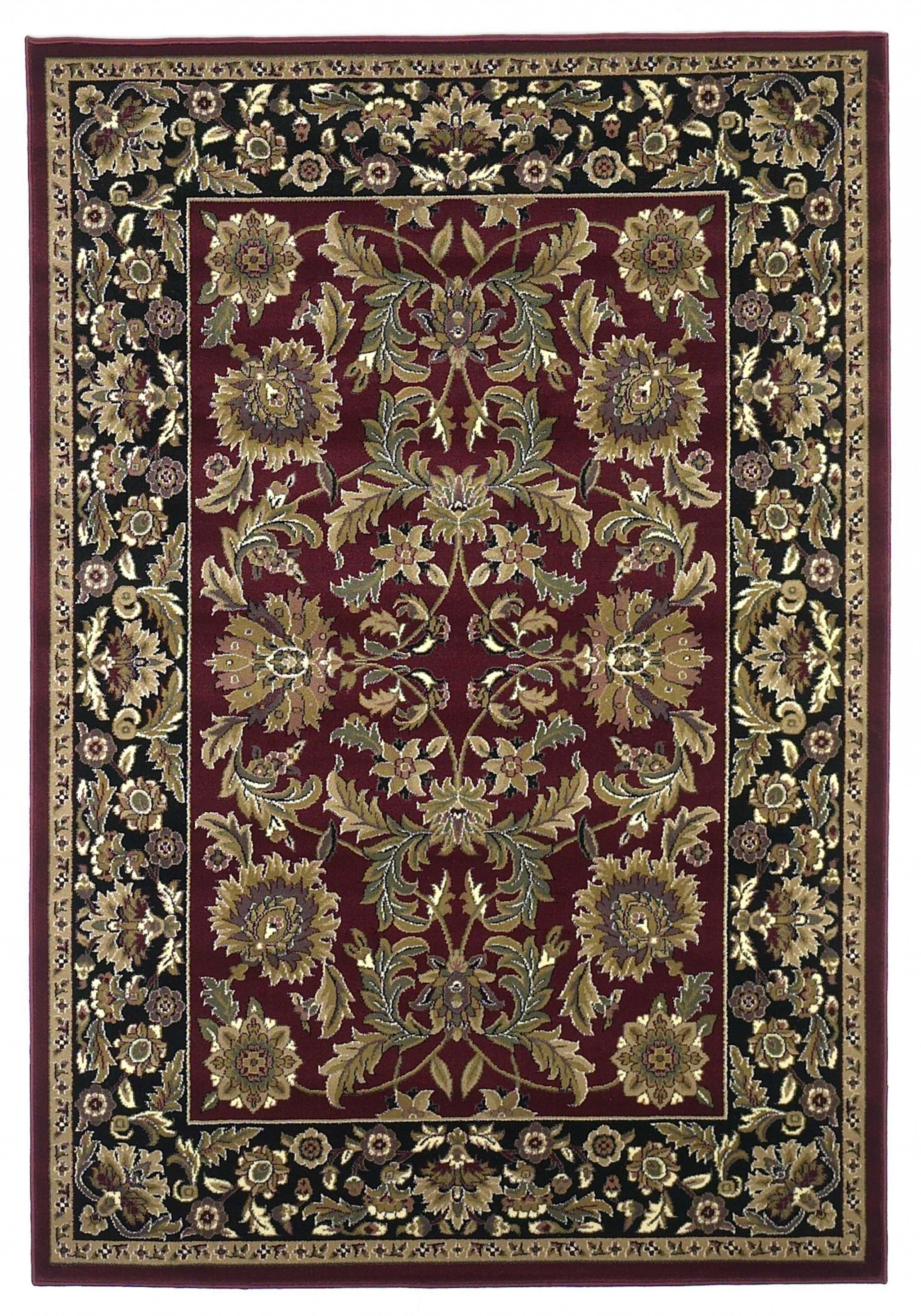 3'X5' Red Black Machine Woven Floral Traditional Indoor Accent Rug