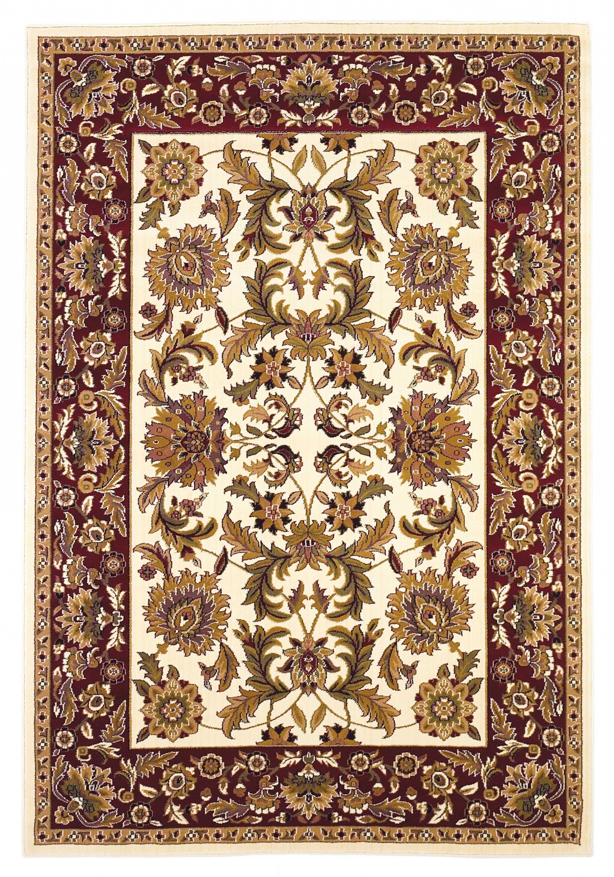 3'X5' Ivory Red Machine Woven Floral Traditional Indoor Area Rug