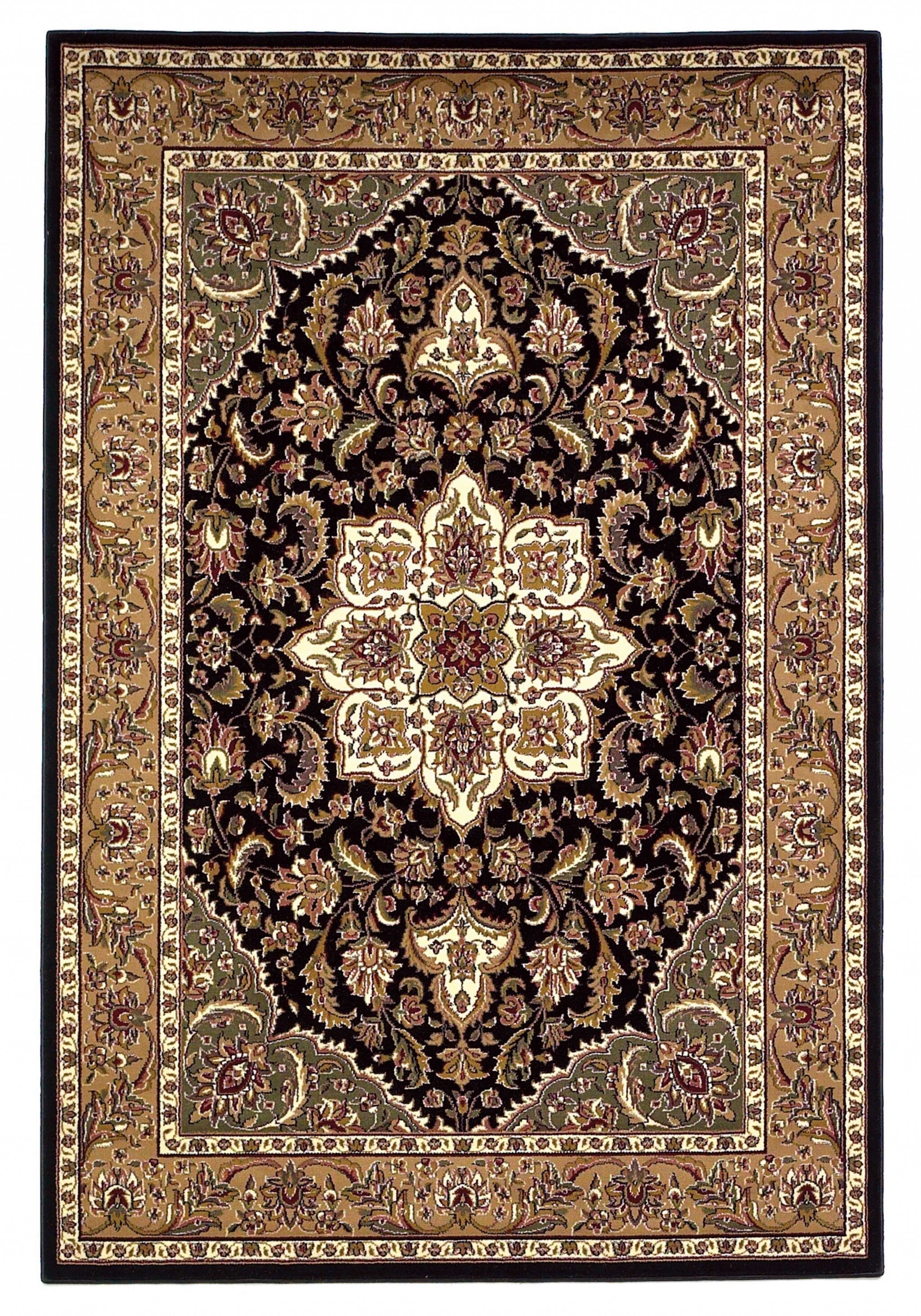 2' X 8' Black Or Beige Medallion Runner Rug