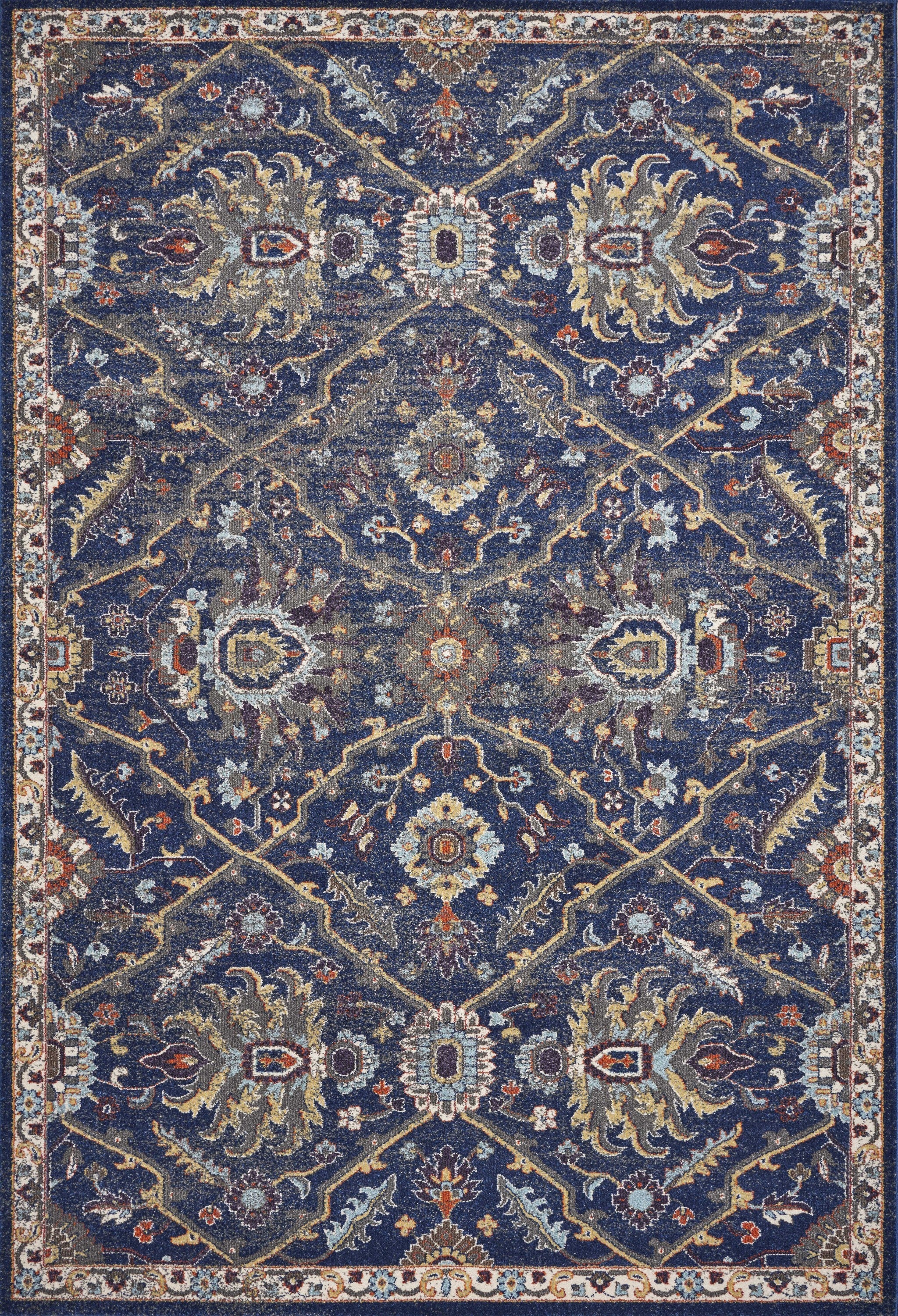 3'X5' Royal Blue Machine Woven Floral Traditional Indoor Area Rug