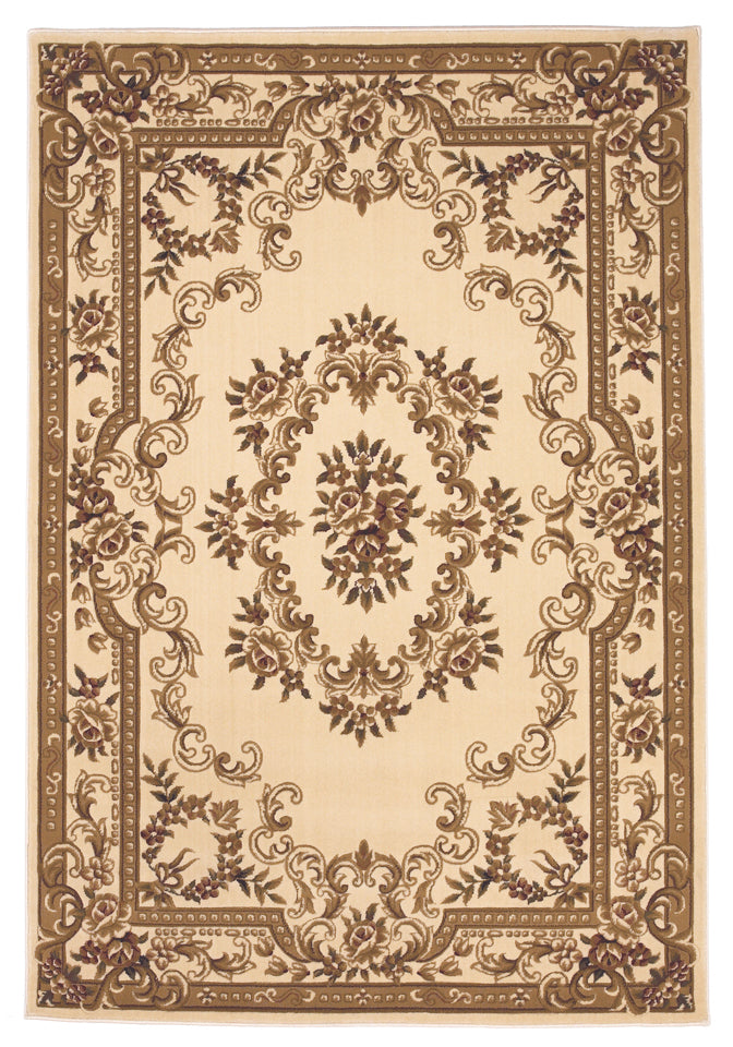 3'X5' Ivory Machine Woven Hand Carved Floral Medallion Indoor Area Rug