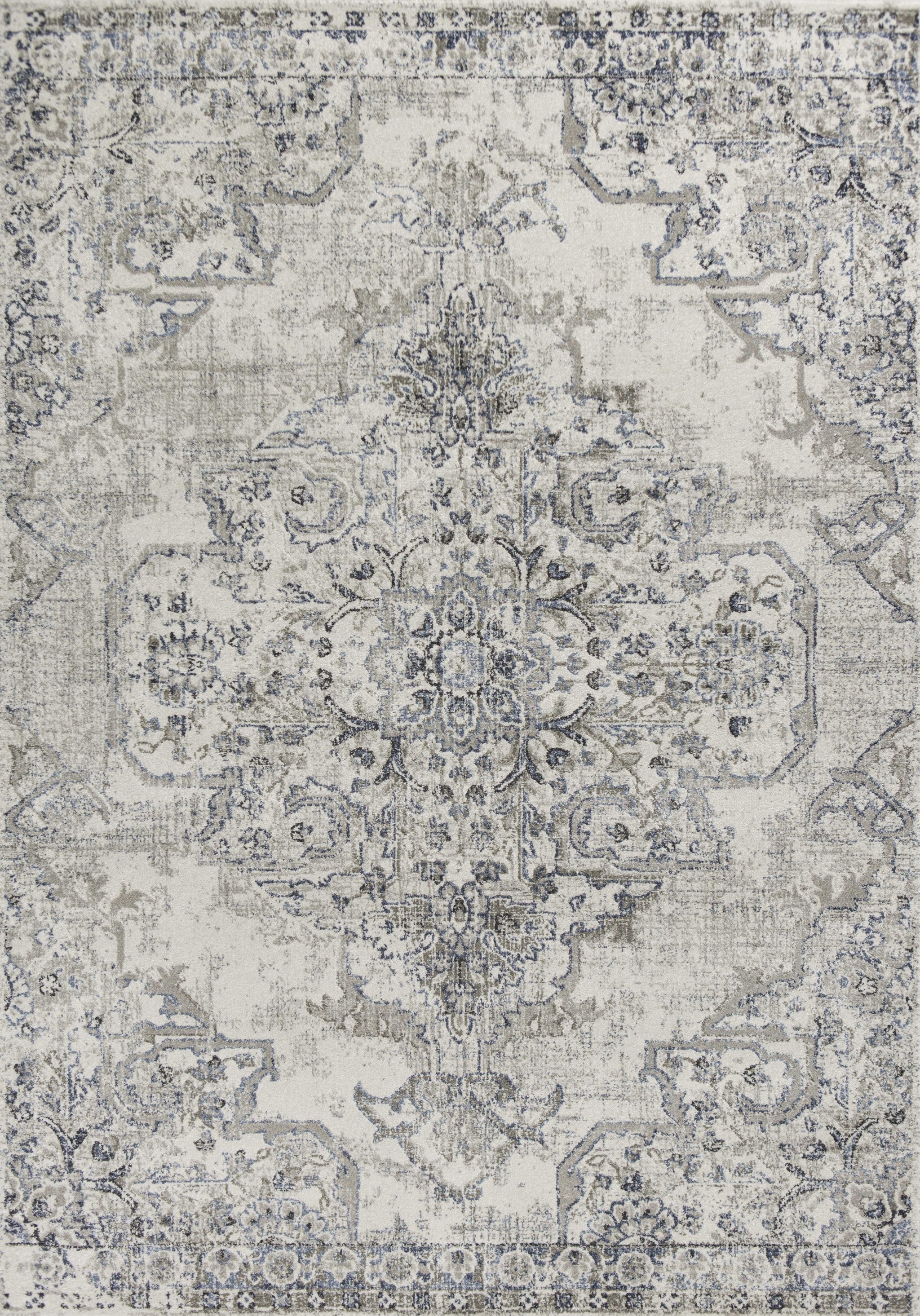 3' X 5' Ivory And Grey Floral Vines Area Rug