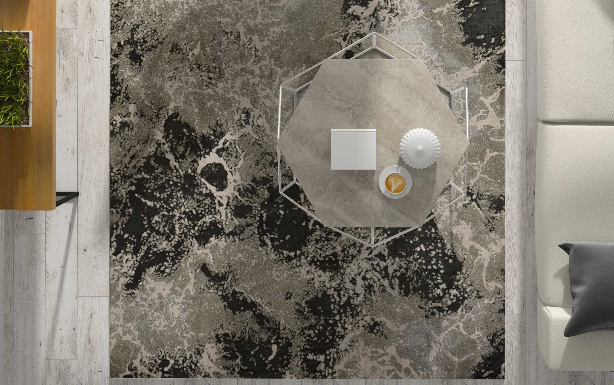 3'X5' Silver Machine Woven Abstract Watercolor Indoor Area Rug