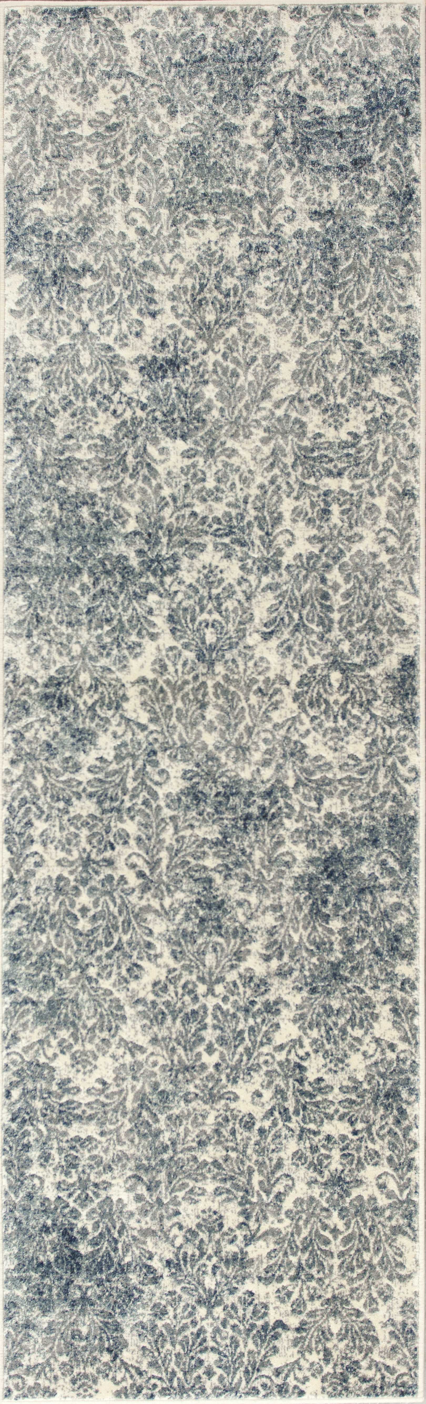 2' X 7' Ivory Or Blue Ancient Viscose Runner Rug