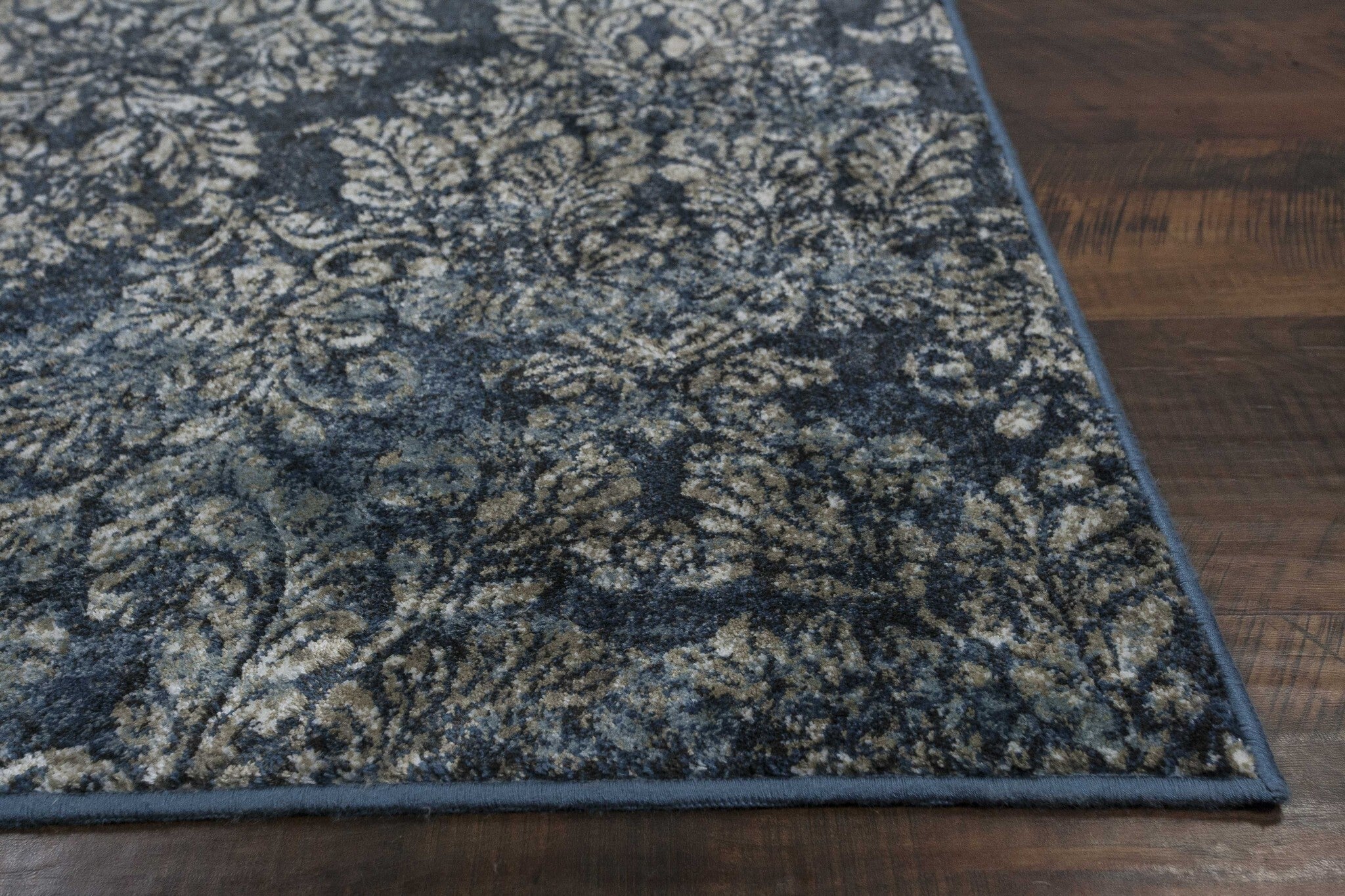 3'X5' Slate Blue Machine Woven Damask Indoor Area Rug