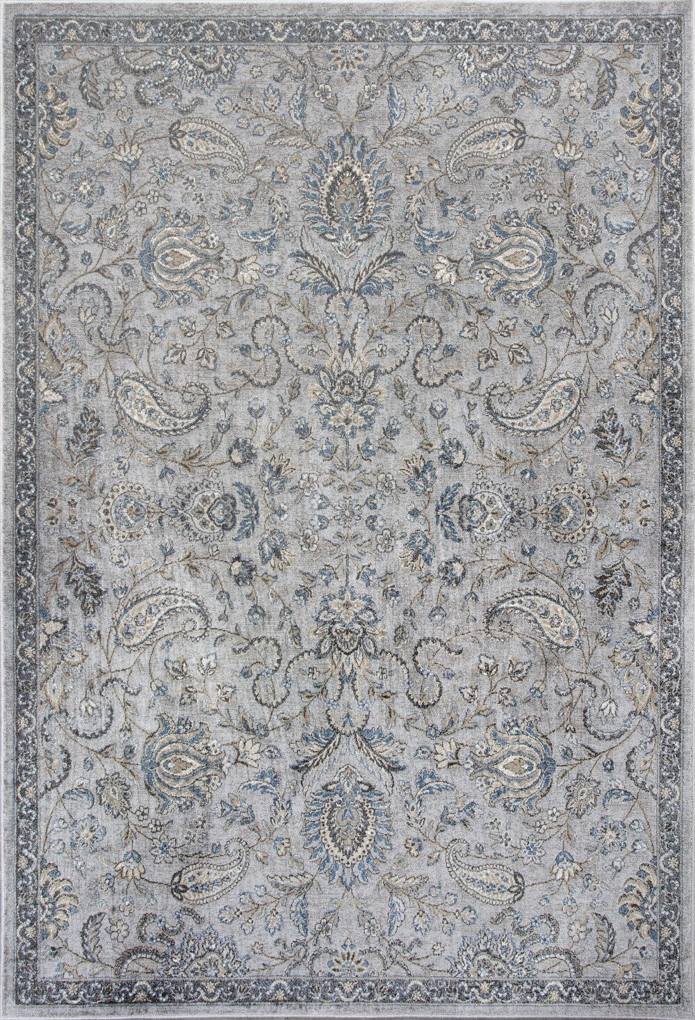 3'X5' Silver Blue Machine Woven Paisley Indoor Area Rug
