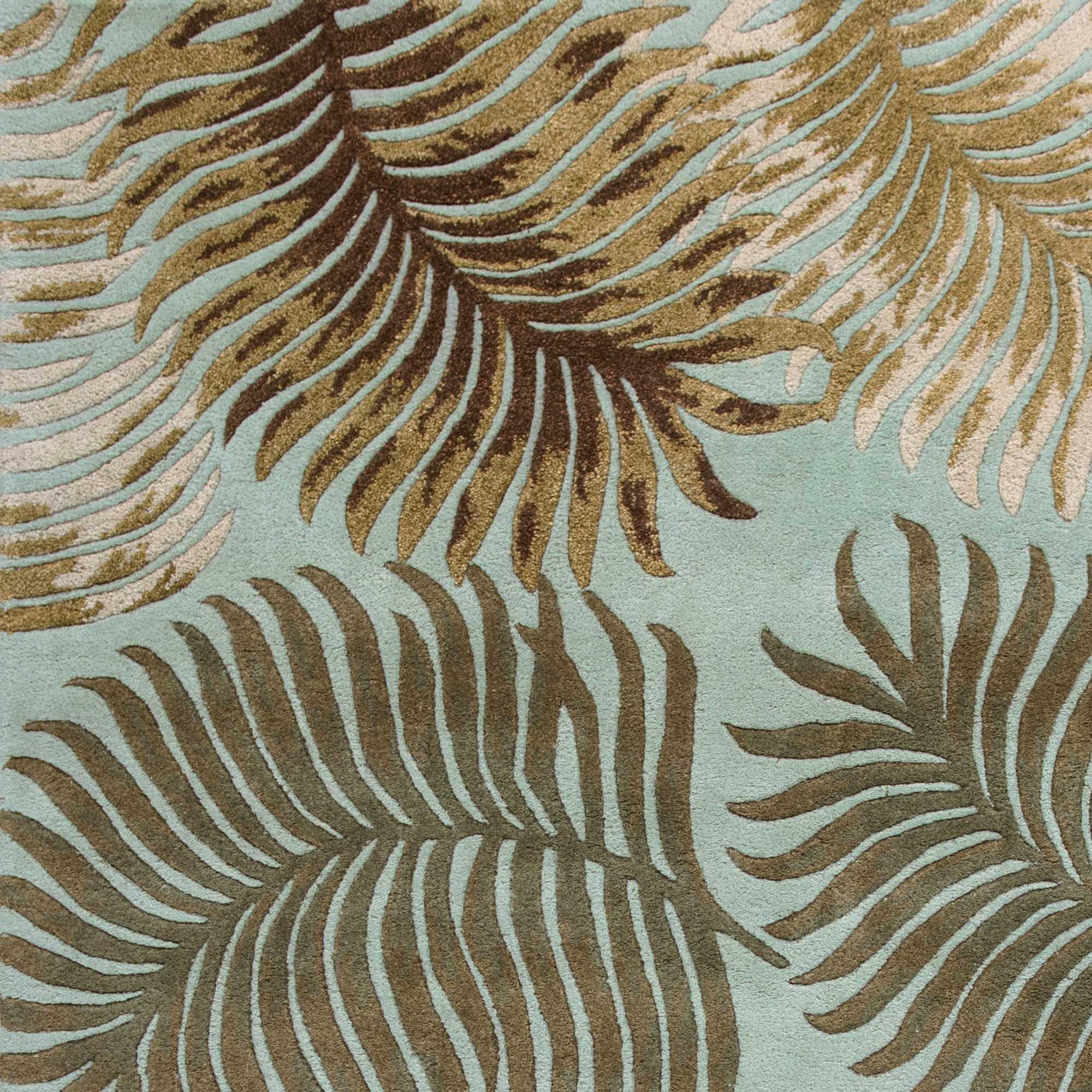 3'X4' Aqua Blue Hand Tufted Tropical Leaves Indoor Area Rug
