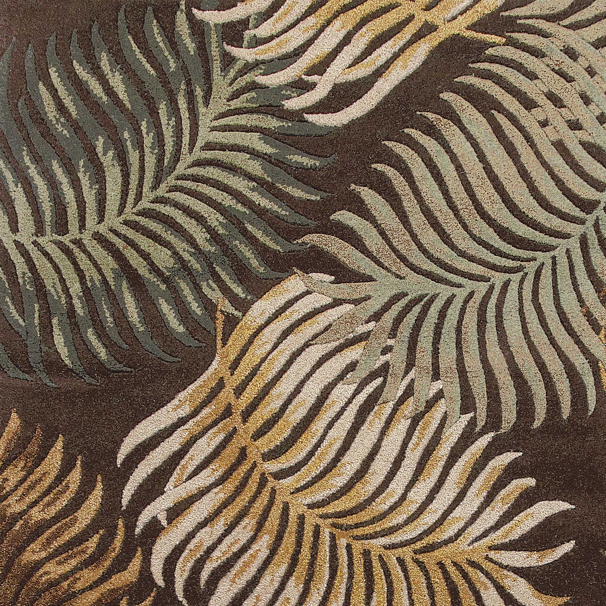 3'X4' Espresso Brown Hand Tufted Tropical Leaves Indoor Area Rug