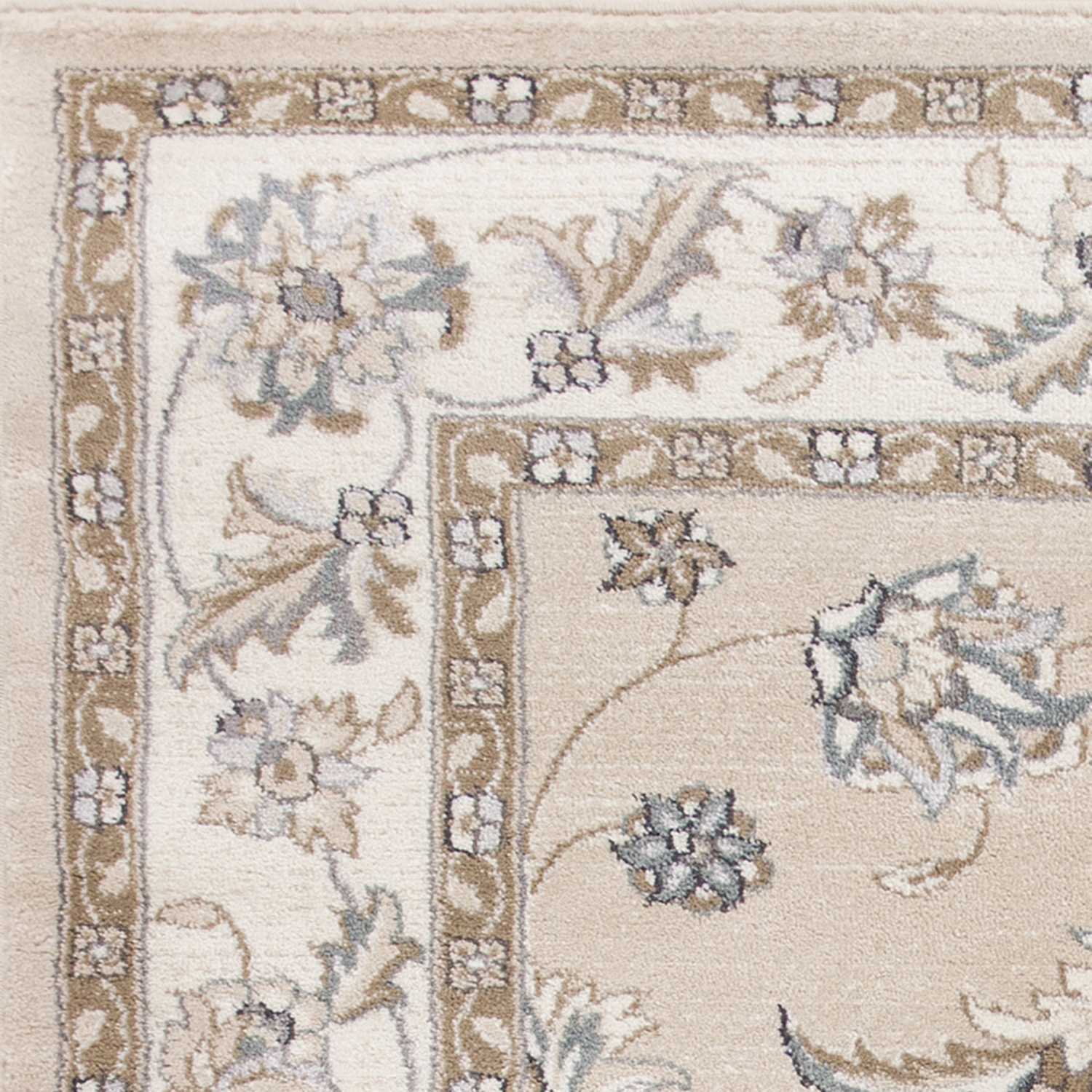 5'X8' Beige Ivory Bordered Floral Indoor Area Rug
