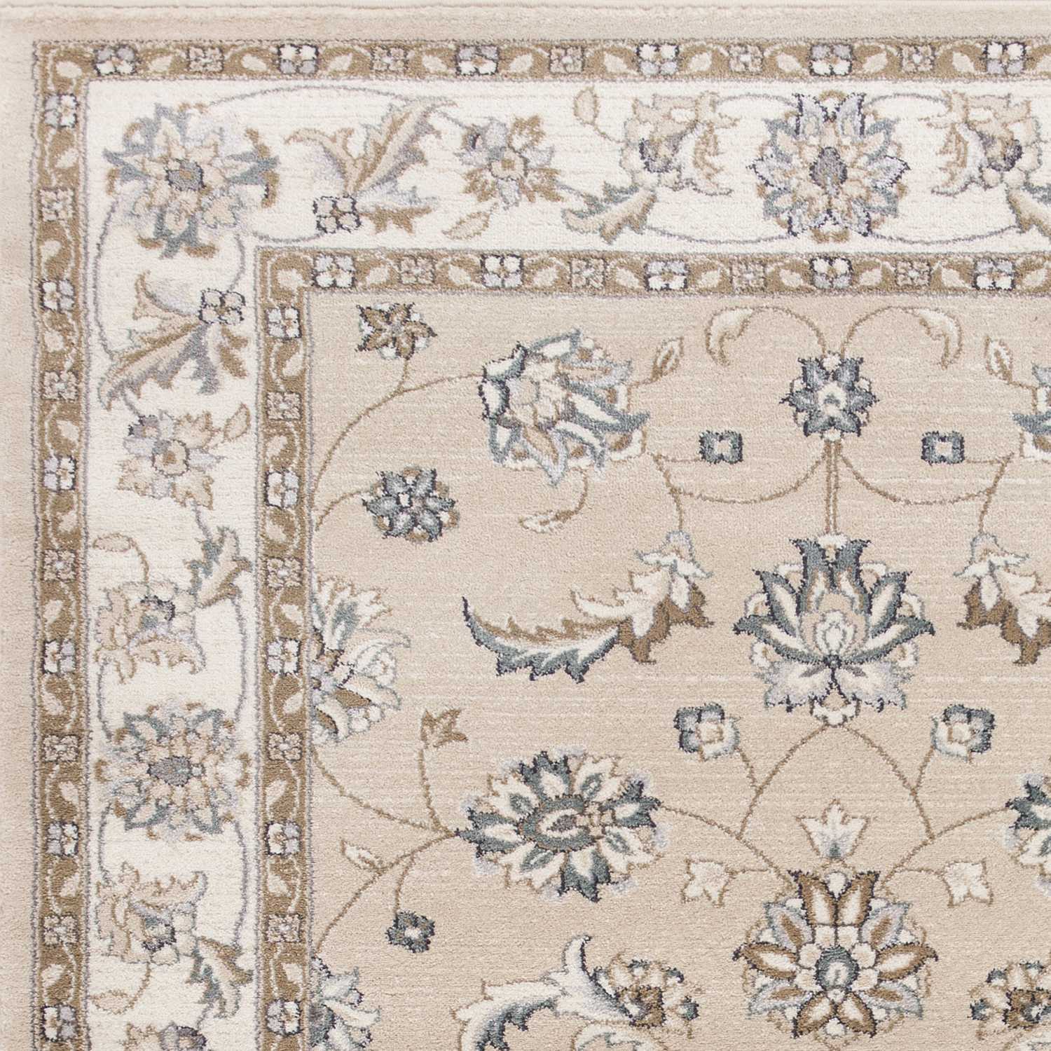 5'X8' Beige Ivory Bordered Floral Indoor Area Rug