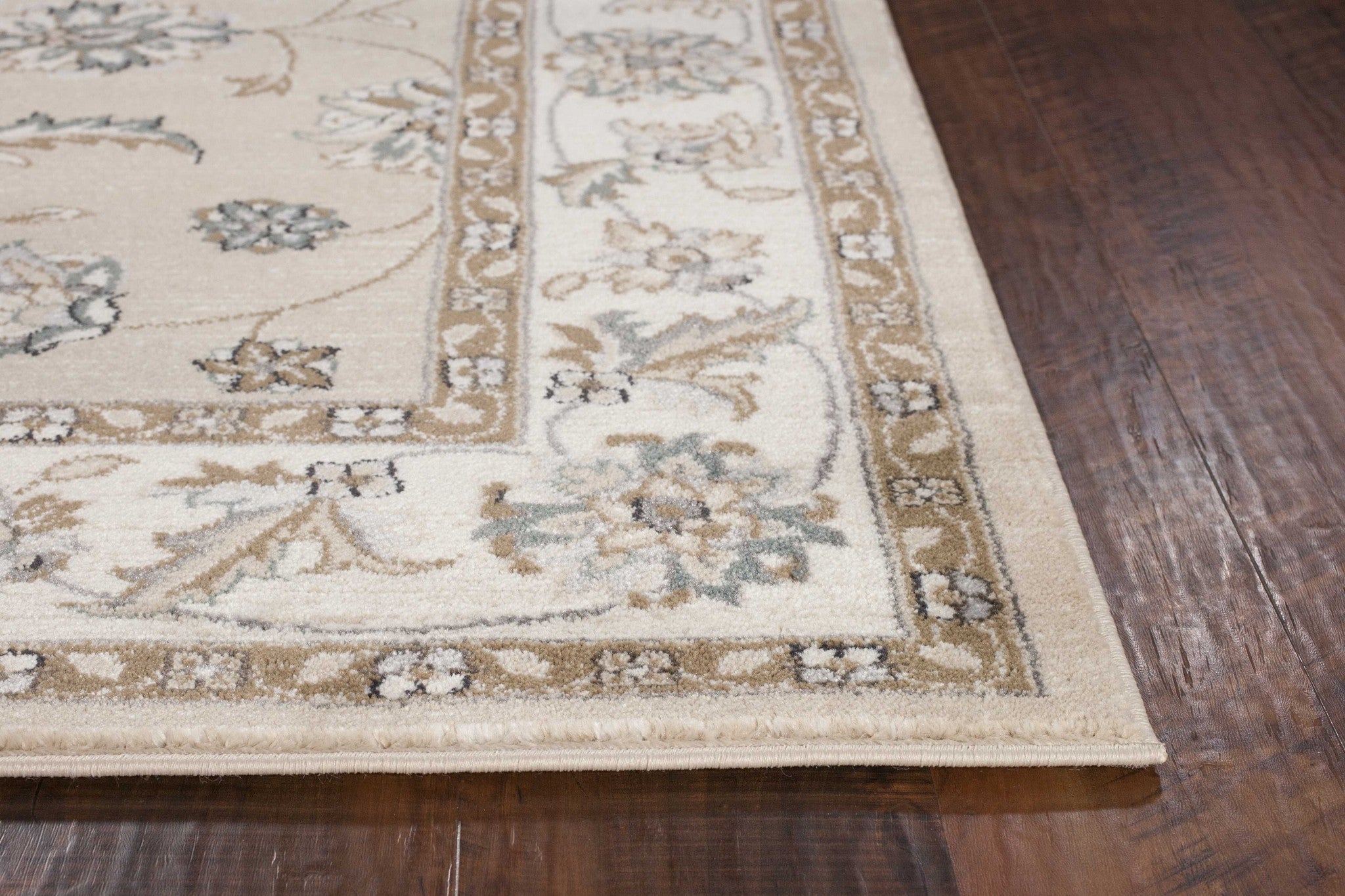 5'X8' Beige Ivory Bordered Floral Indoor Area Rug