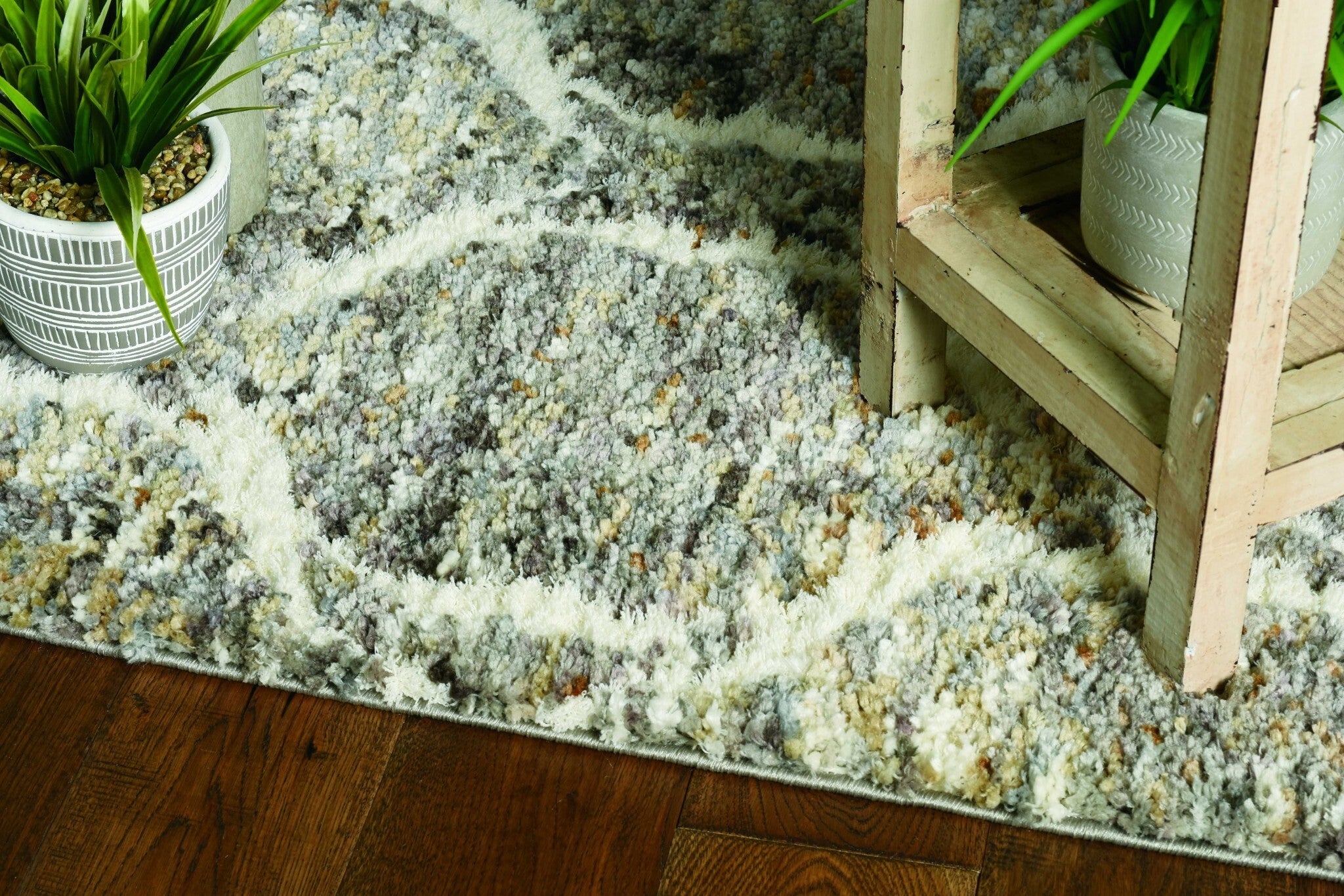 3'X5' Grey Sand Machine Woven Space Dyed Ogee Indoor Area Rug