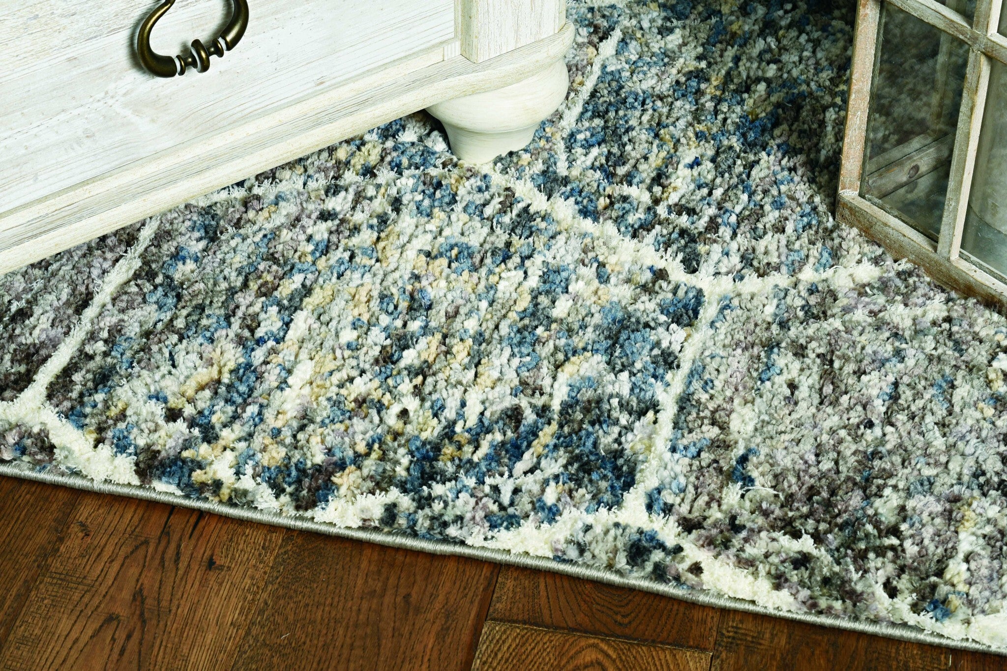 3'X5' Grey Teal Machine Woven Space Dyed Honeycomb Indoor Area Rug