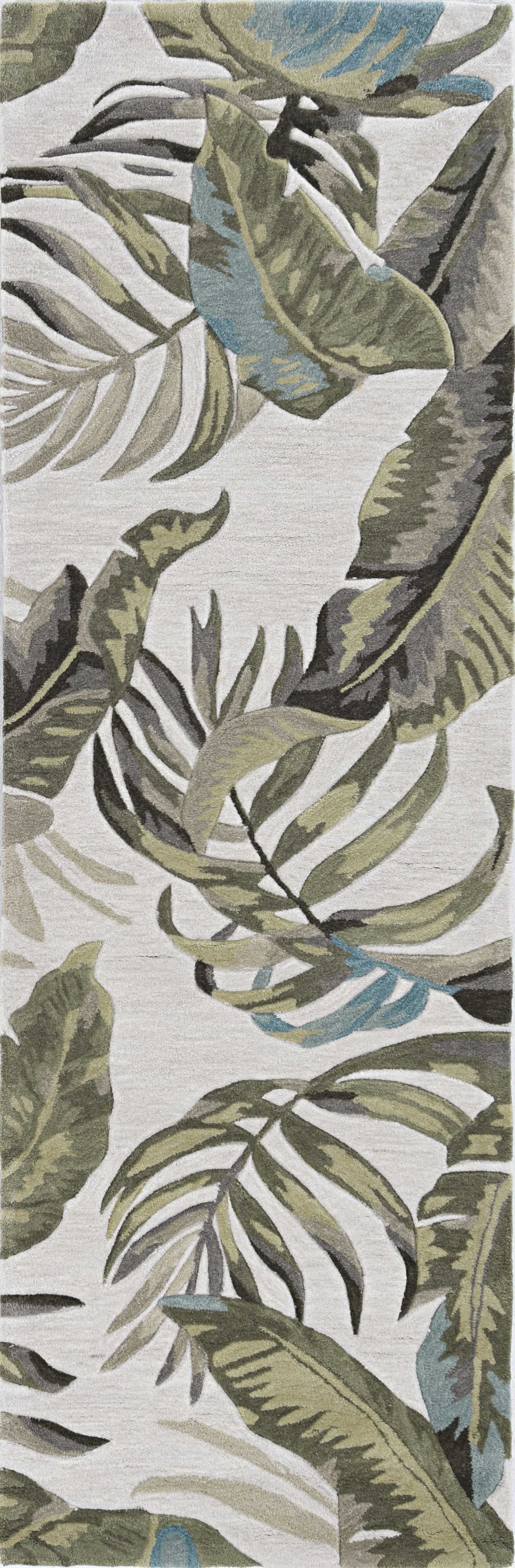 5'X8' Ivory Green Hand Tufted Tropical Leaves Indoor Area Rug