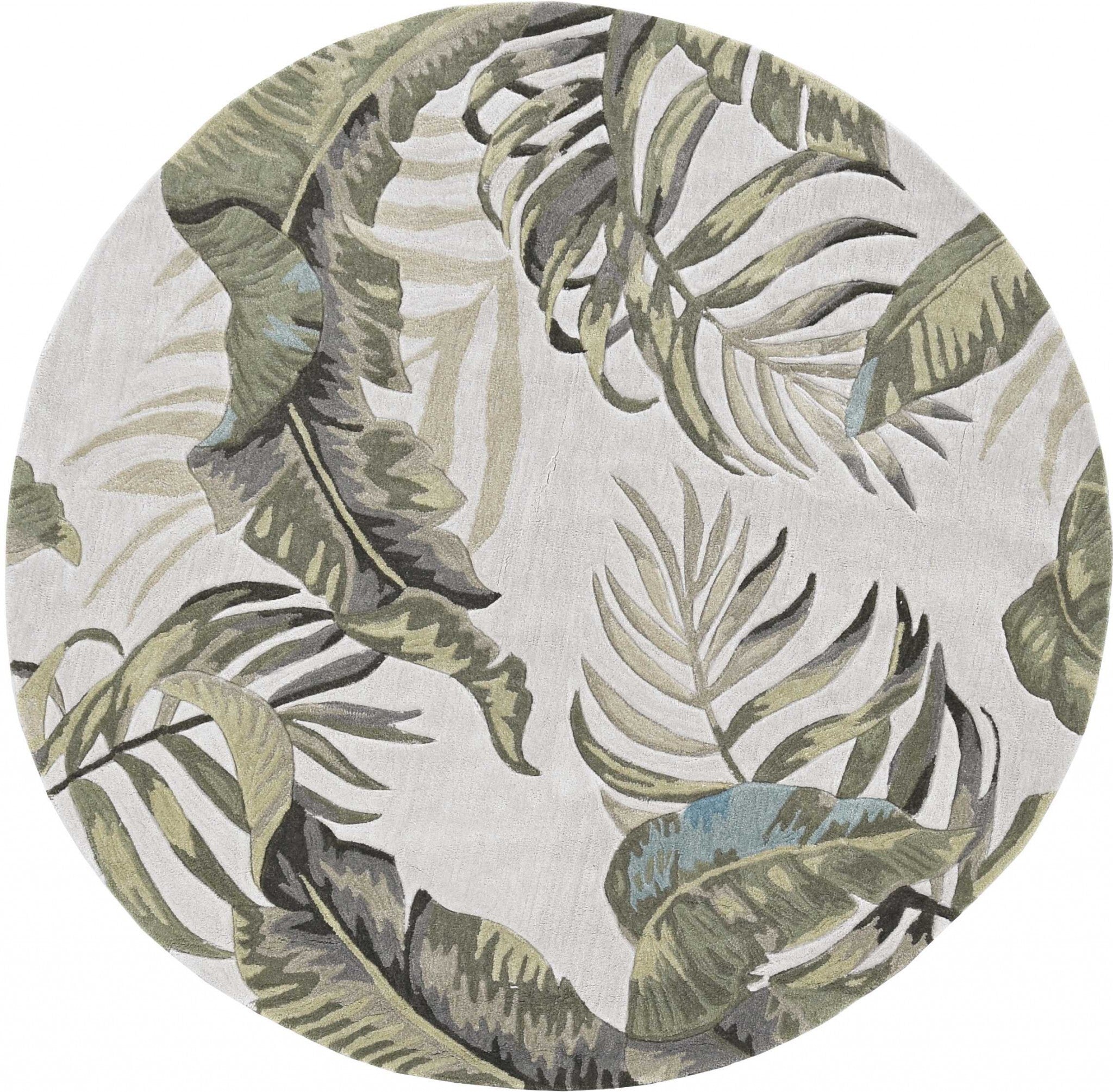 8'X11' Ivory Hand Tufted Tropical Leaves Indoor Area Rug