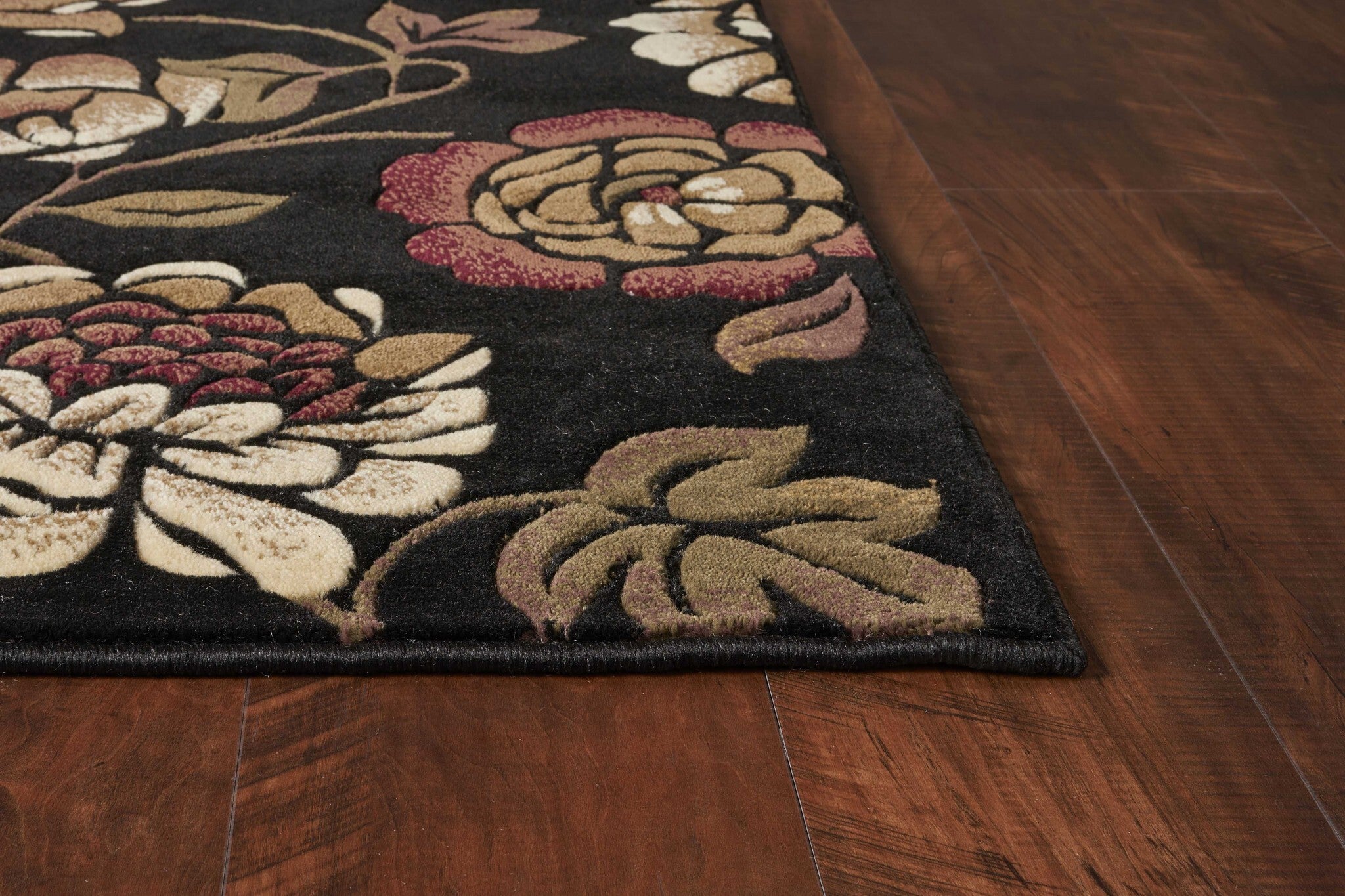 5' X 8' Black Floral Indoor Area Rug