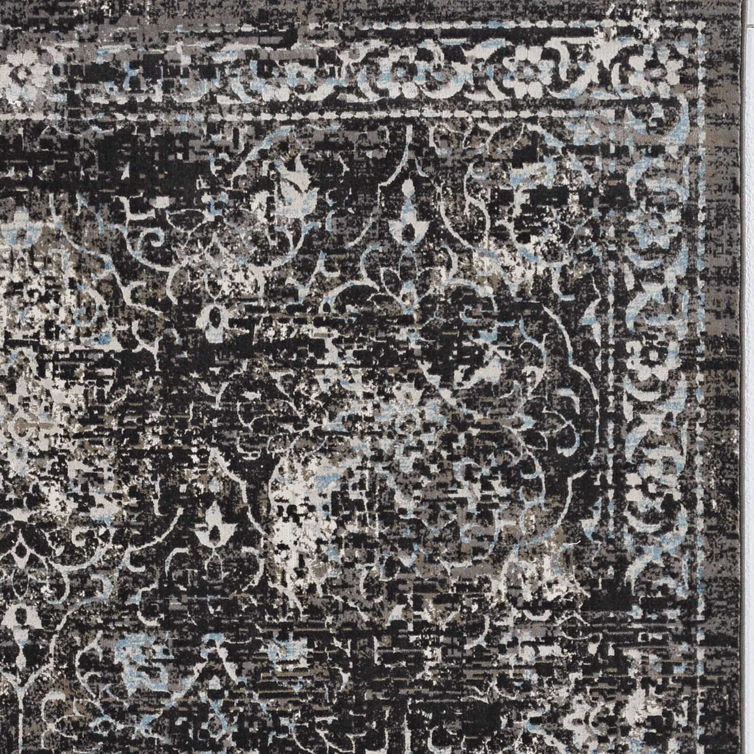 5' X 8' Midnight Vintage Bordered Viscose Indoor Area Rug