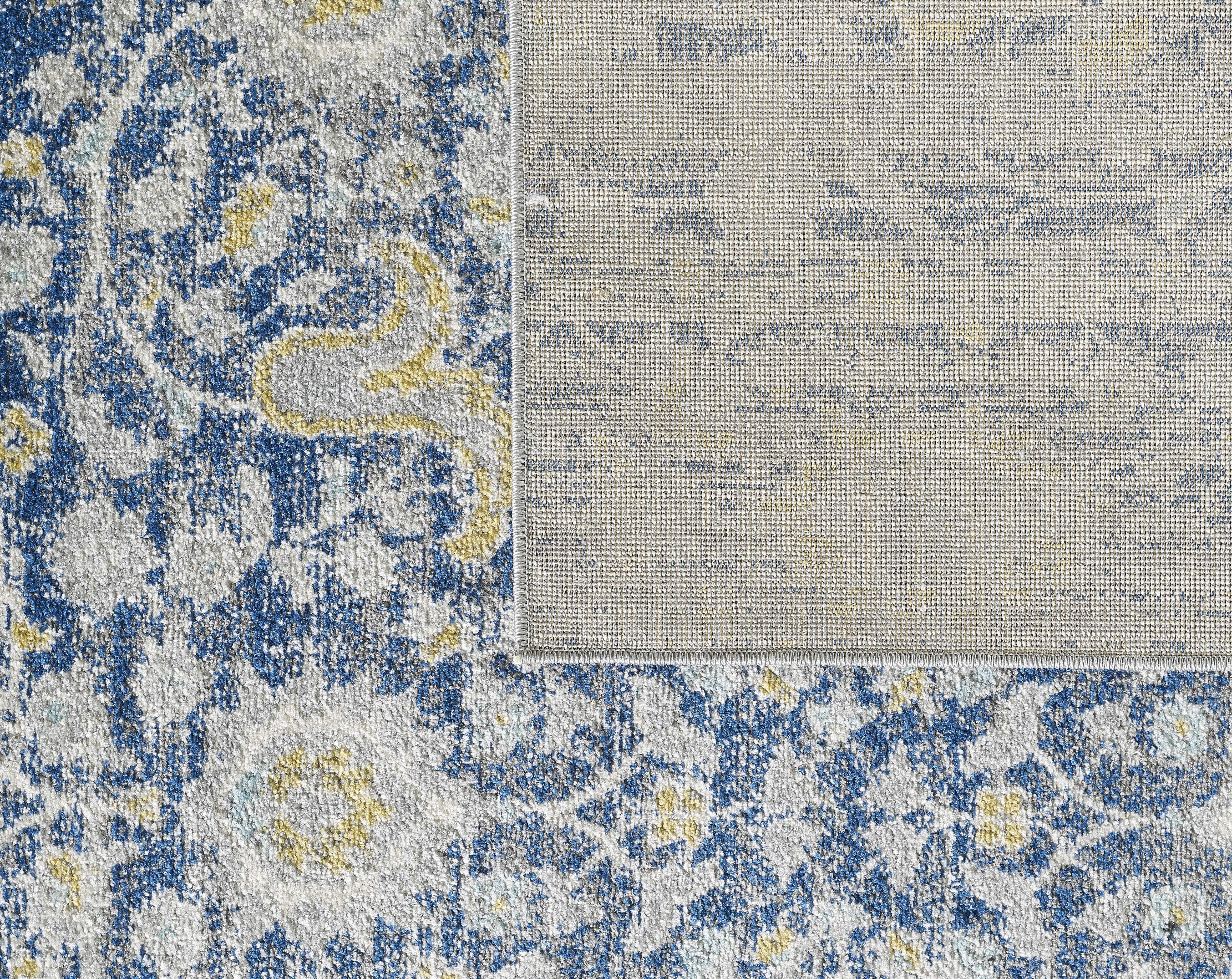 8' X 11' Blue Or Grey Floral Vine Indoor Area Rug