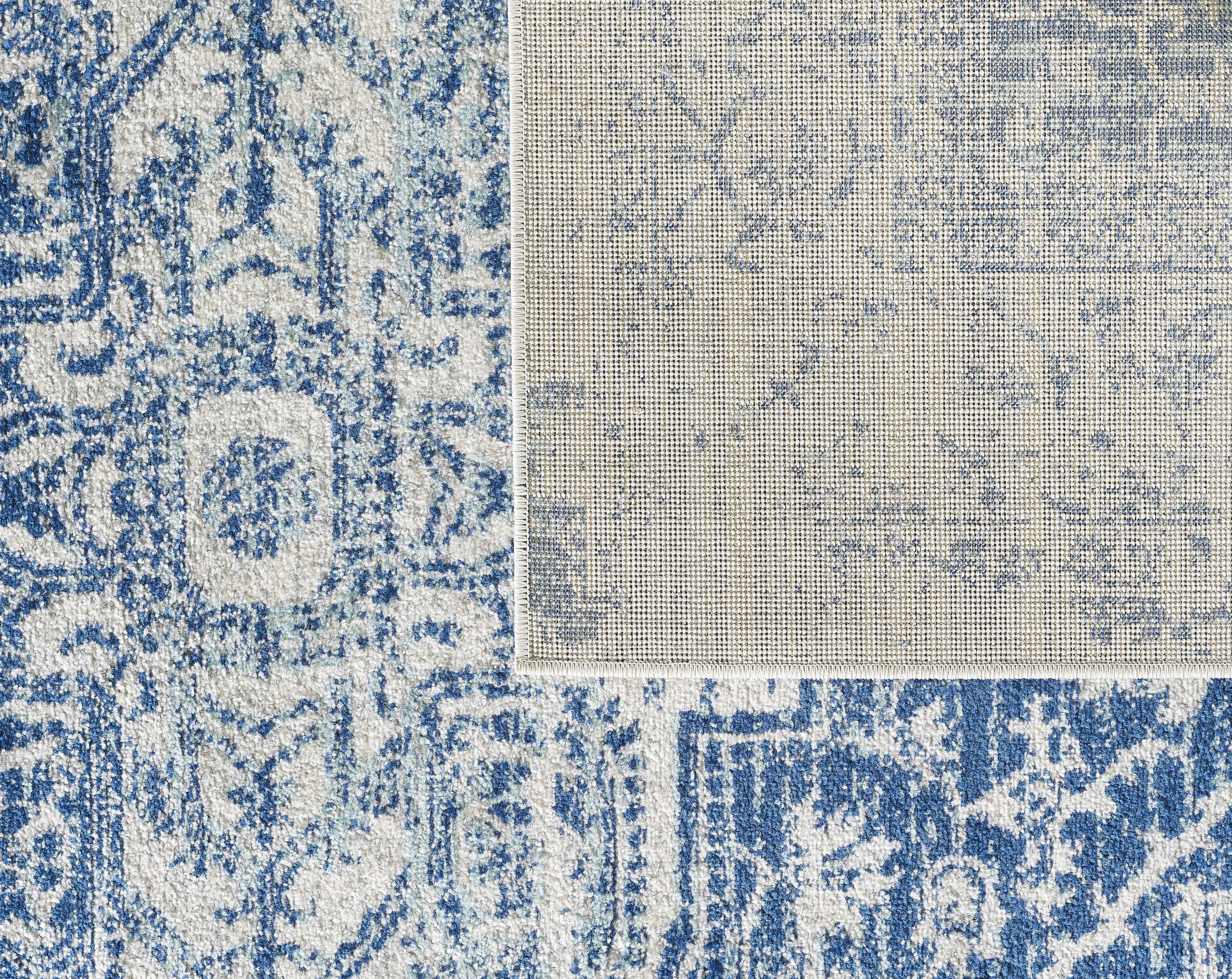 8' X 11' Ivory Or Blue Medallion Indoor Area Rug