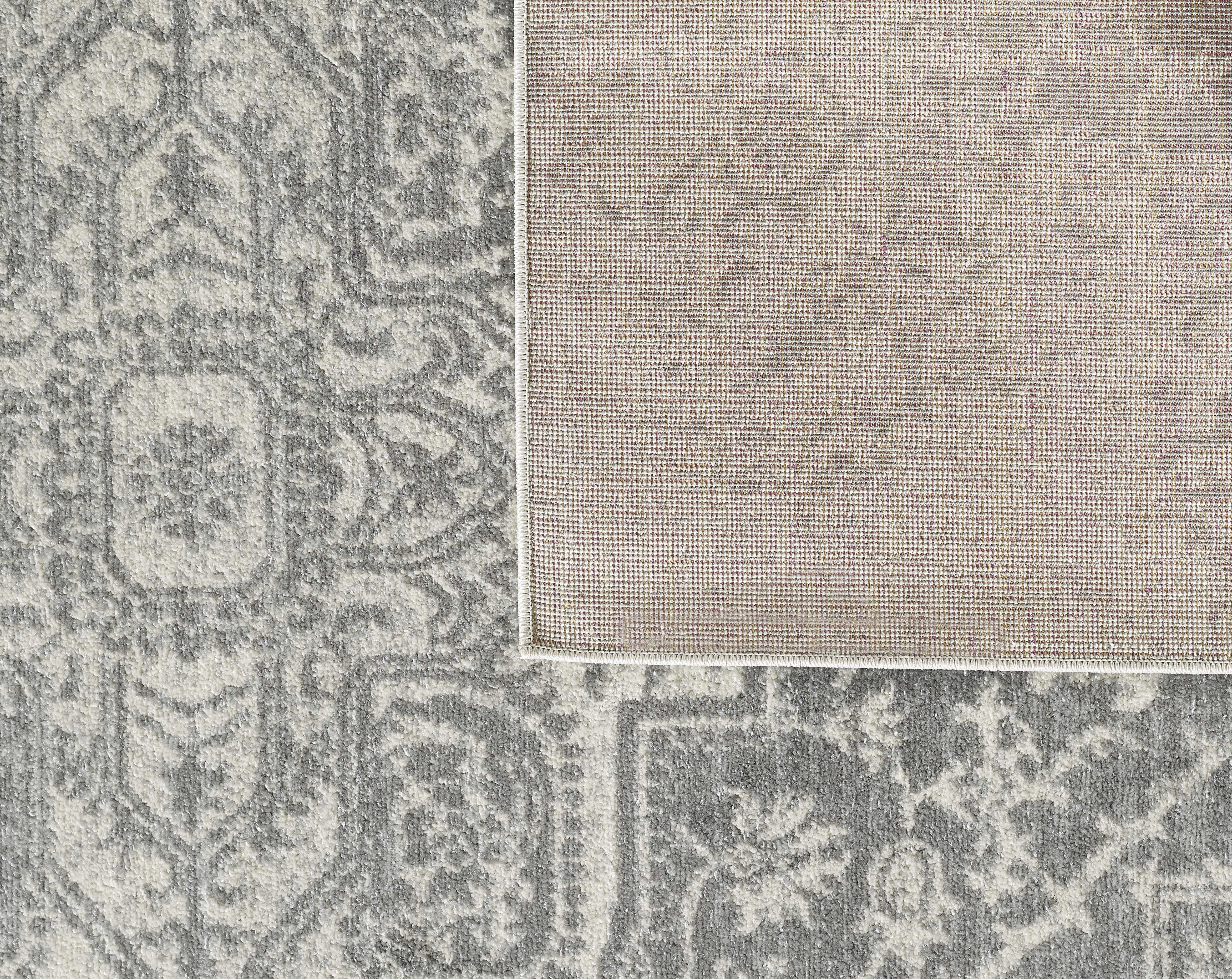 8'X10' Grey Machine Woven Distressed Floral Medallion Indoor Area Rug