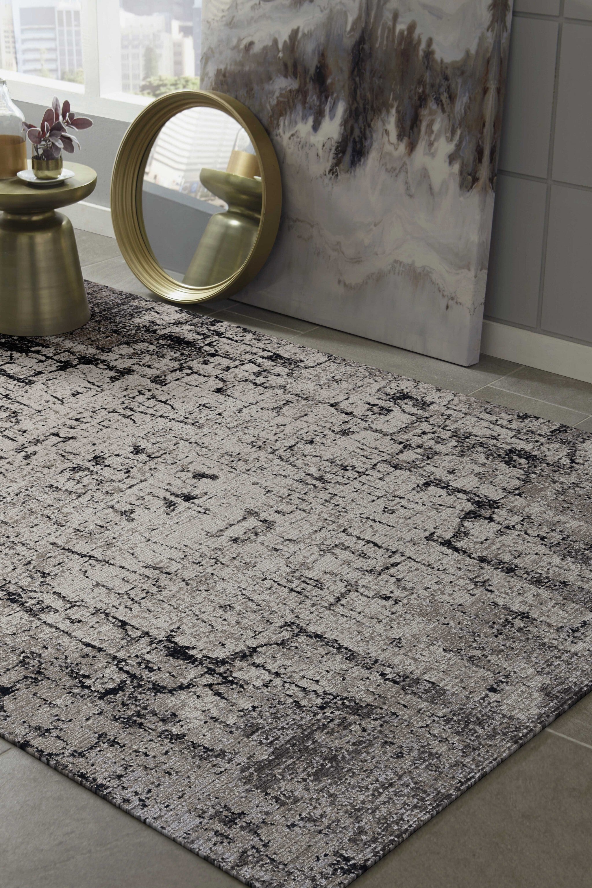9'X13' Ivory Grey Machine Woven Abstract Indoor Area Rug