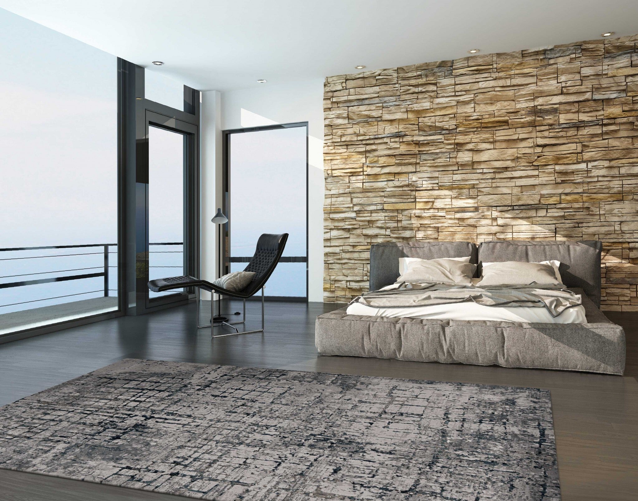 5'X8' Ivory Grey Machine Woven Abstract Industrial Style Indoor Area Rug