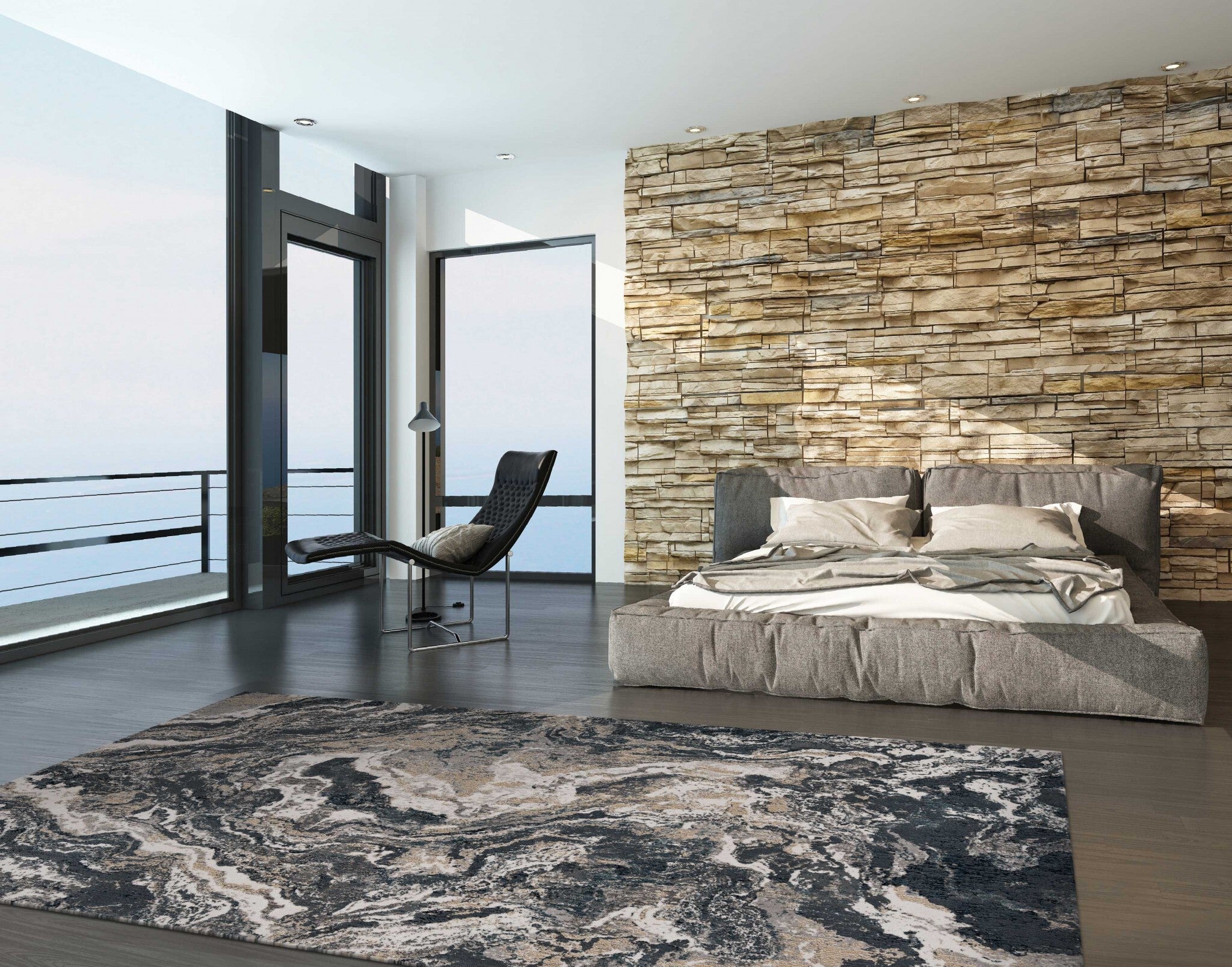 118 X 158 Grey Polypropylene And  Polyester Rug