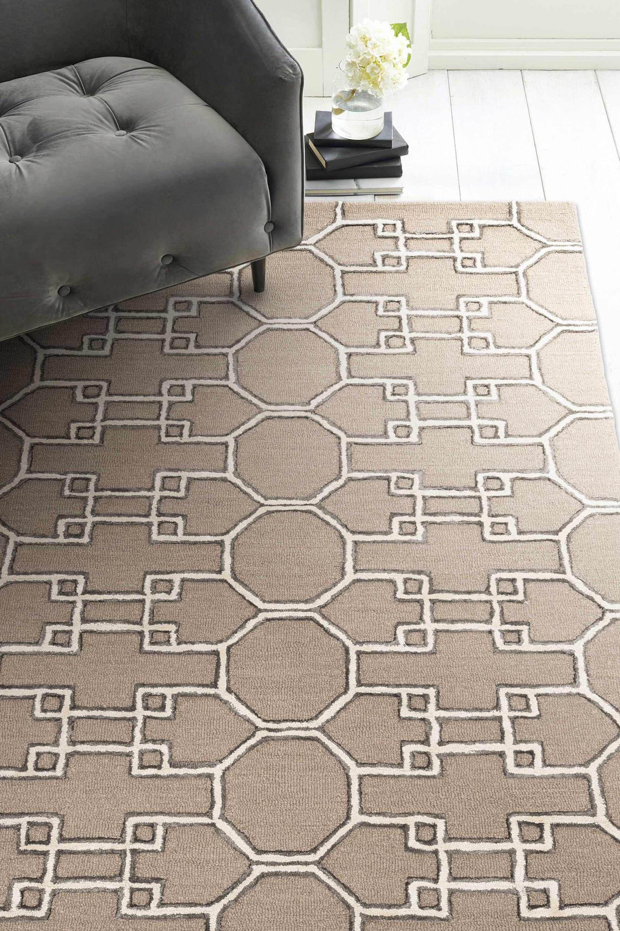 5' X 7' Mocha Geometric Pattern Wool Indoor Area Rug