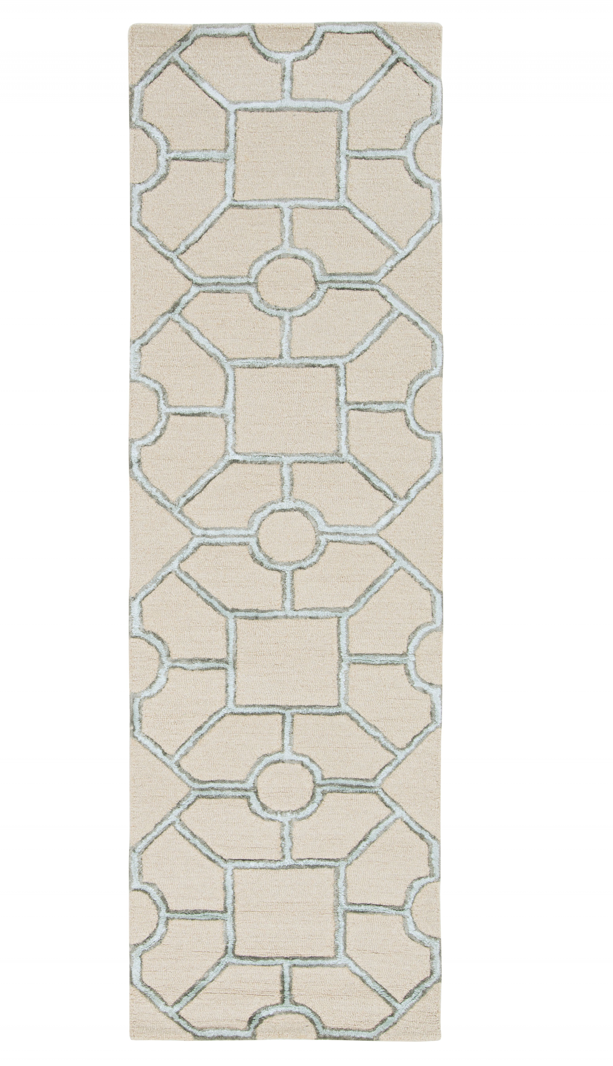 8' Beige Hand Tufted Geometric Indoor Runner Rug