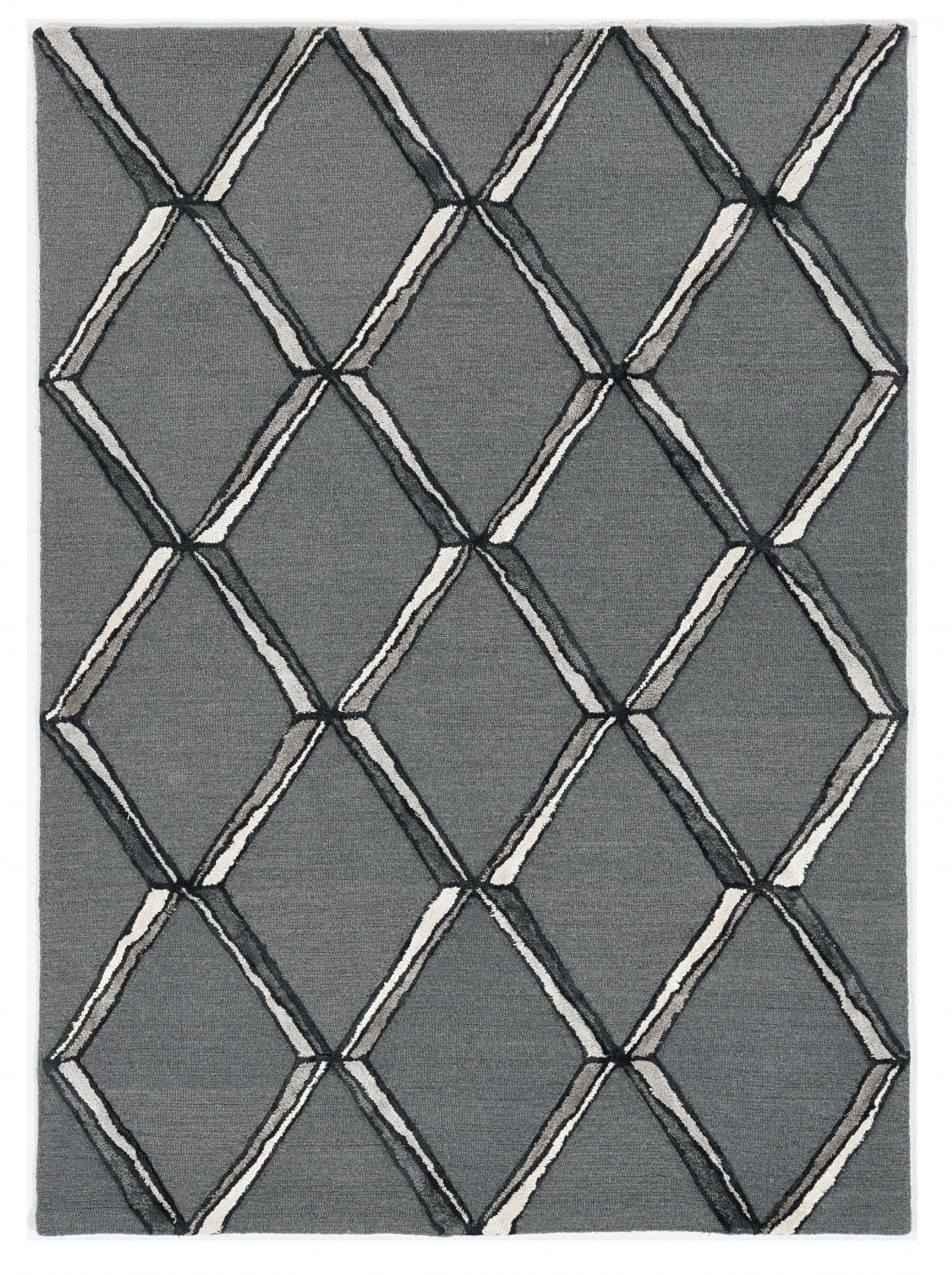 12'X15' Charcoal Silver Hand Tufted Diamond Pattern Indoor Area Rug