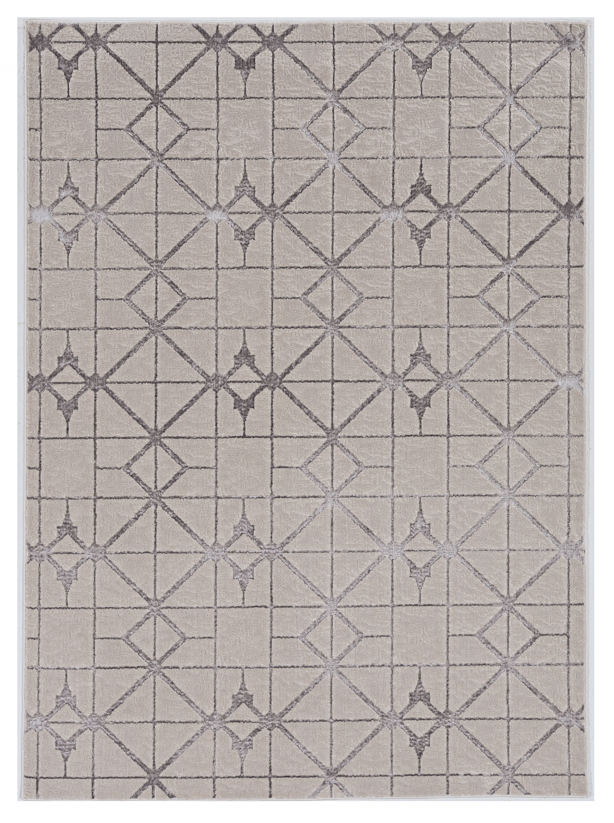 3'X5' Ivory Silver Machine Woven Geometric Indoor Area Rug