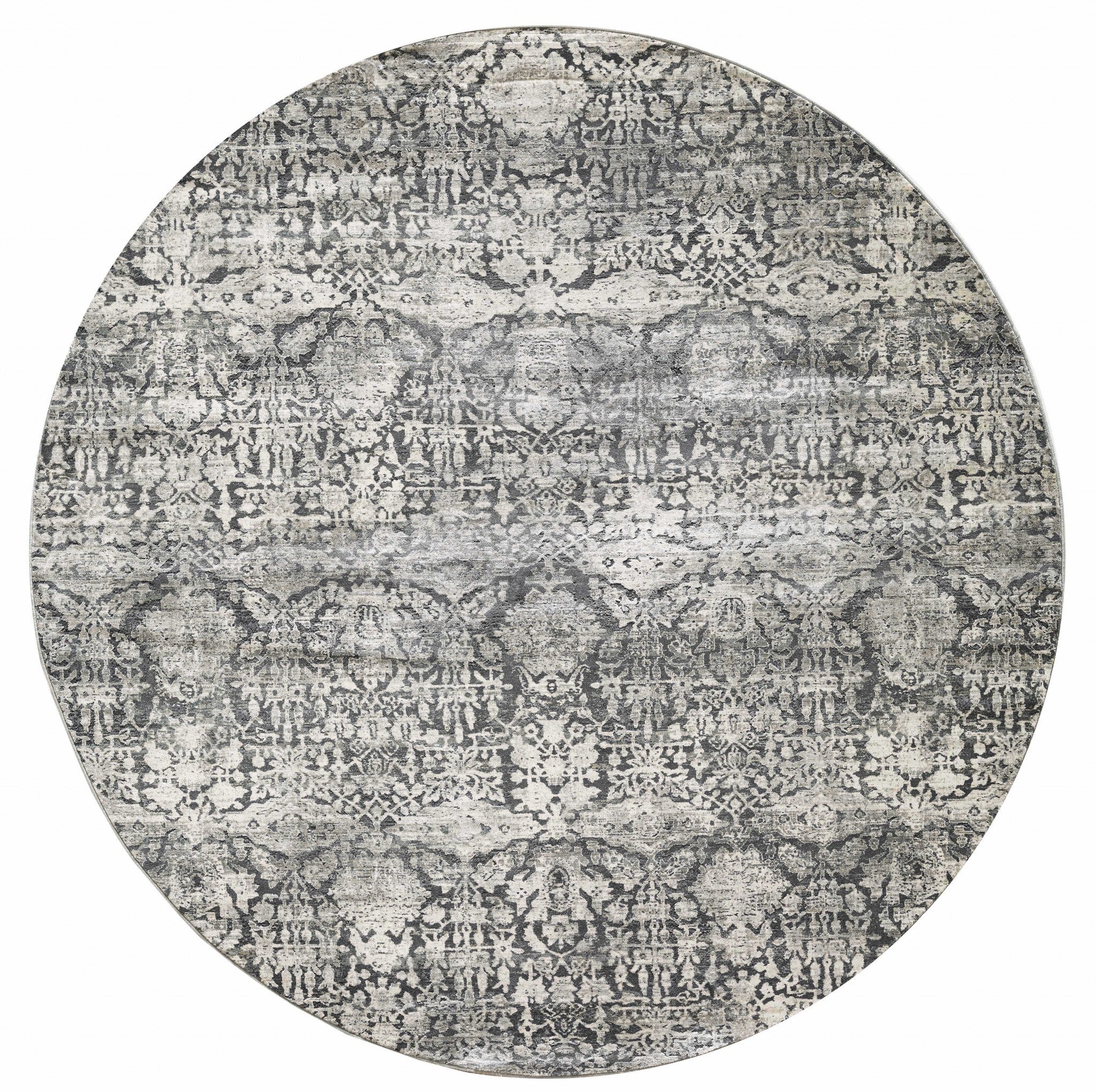 3' X 5' Grey Medallion Viscose Rug