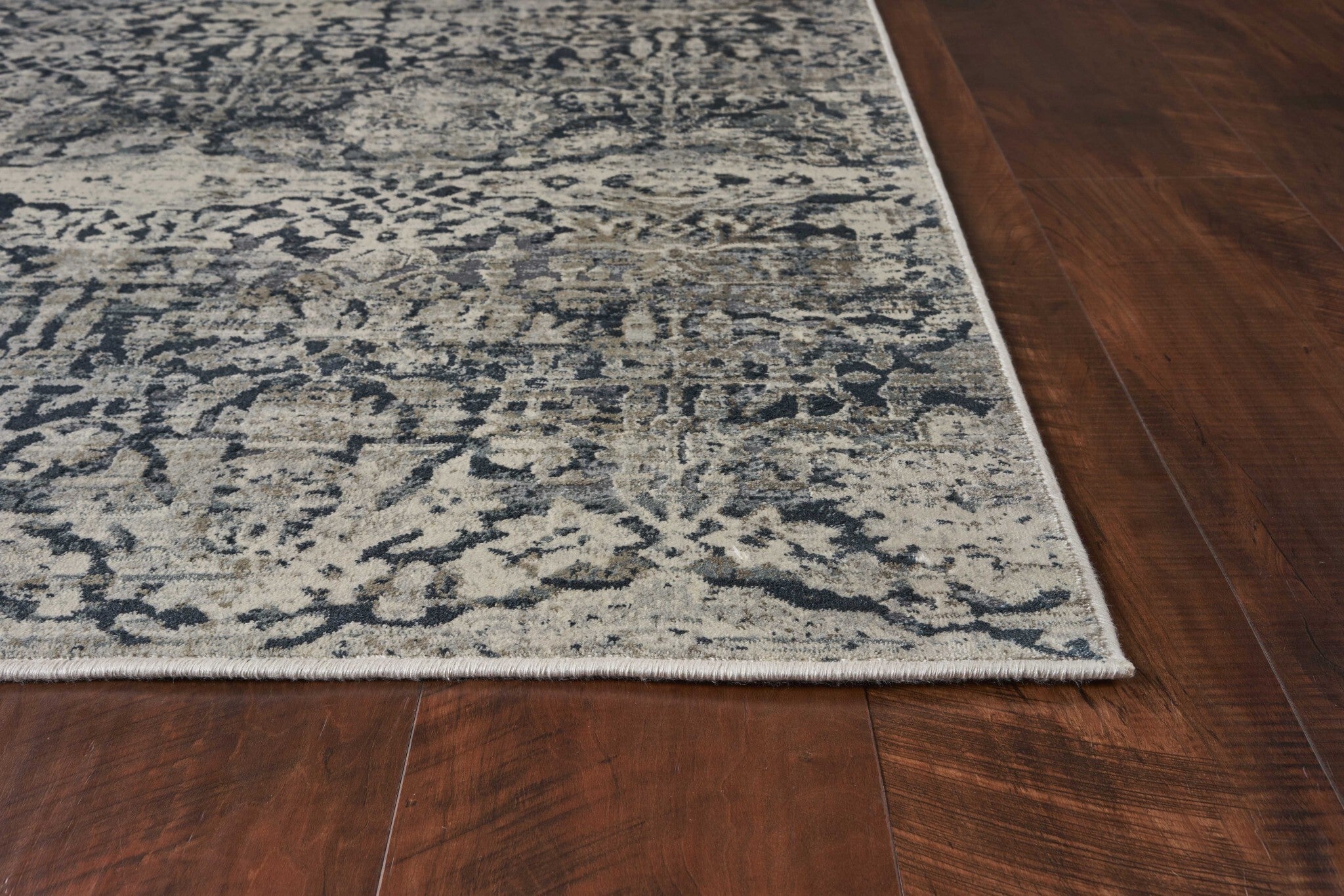 8' Teal Machine Woven Distressed Floral Traditional Indoor Runner Rug