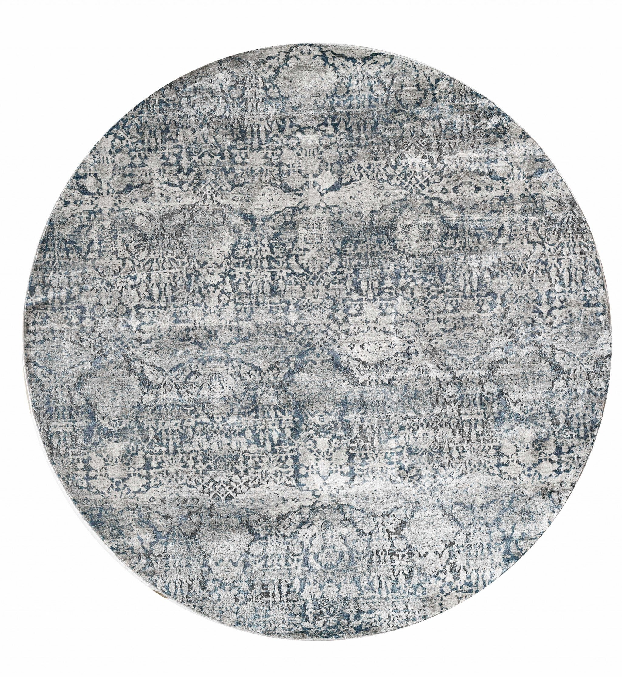 5'X8' Teal Machine Woven Distressed Floral Traditional Indoor Area Rug