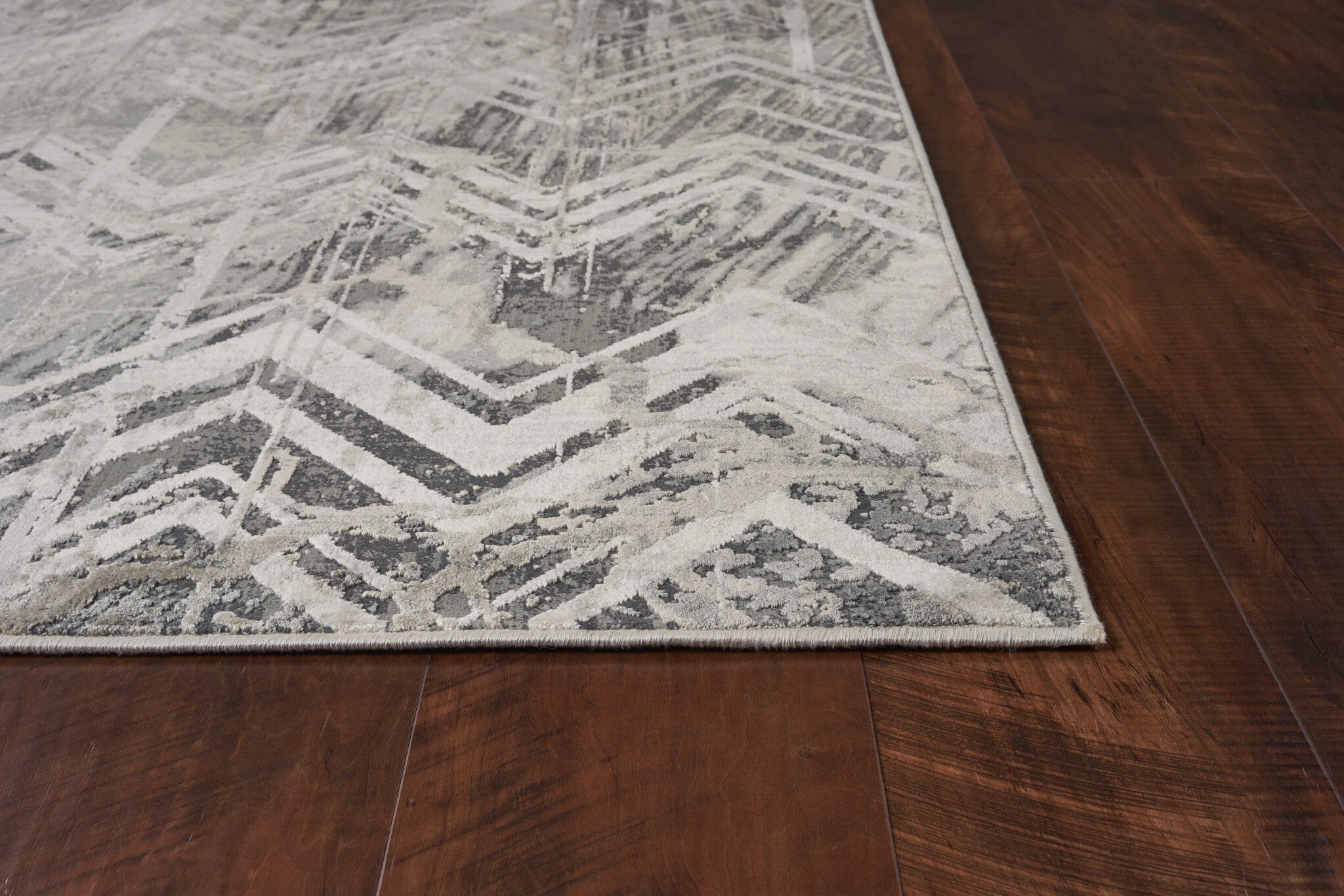 8' Grey Machine Woven Distressed Chevron Indoor Runner Rug