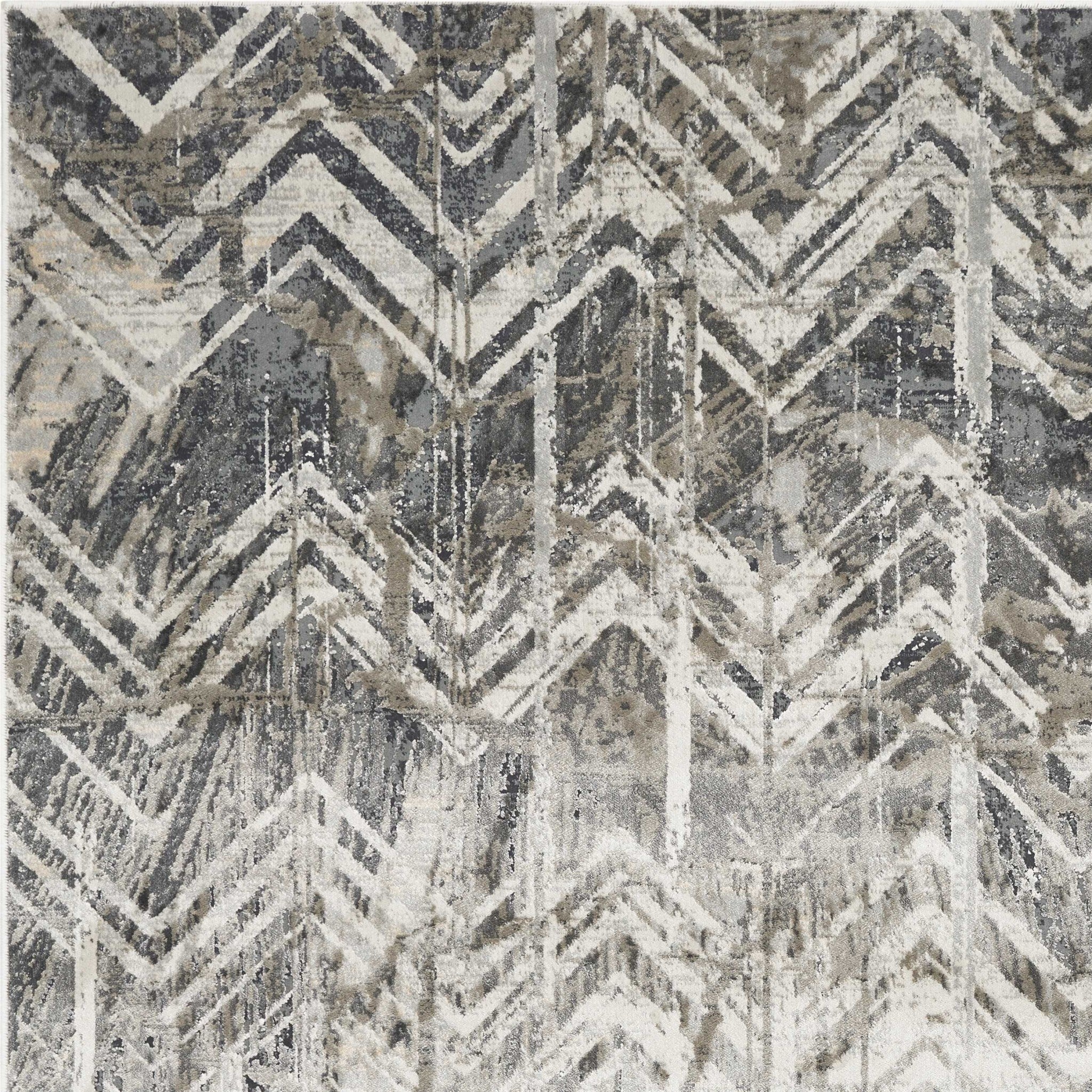 8'X11' Grey Machine Woven Distressed Chevron Indoor Area Rug