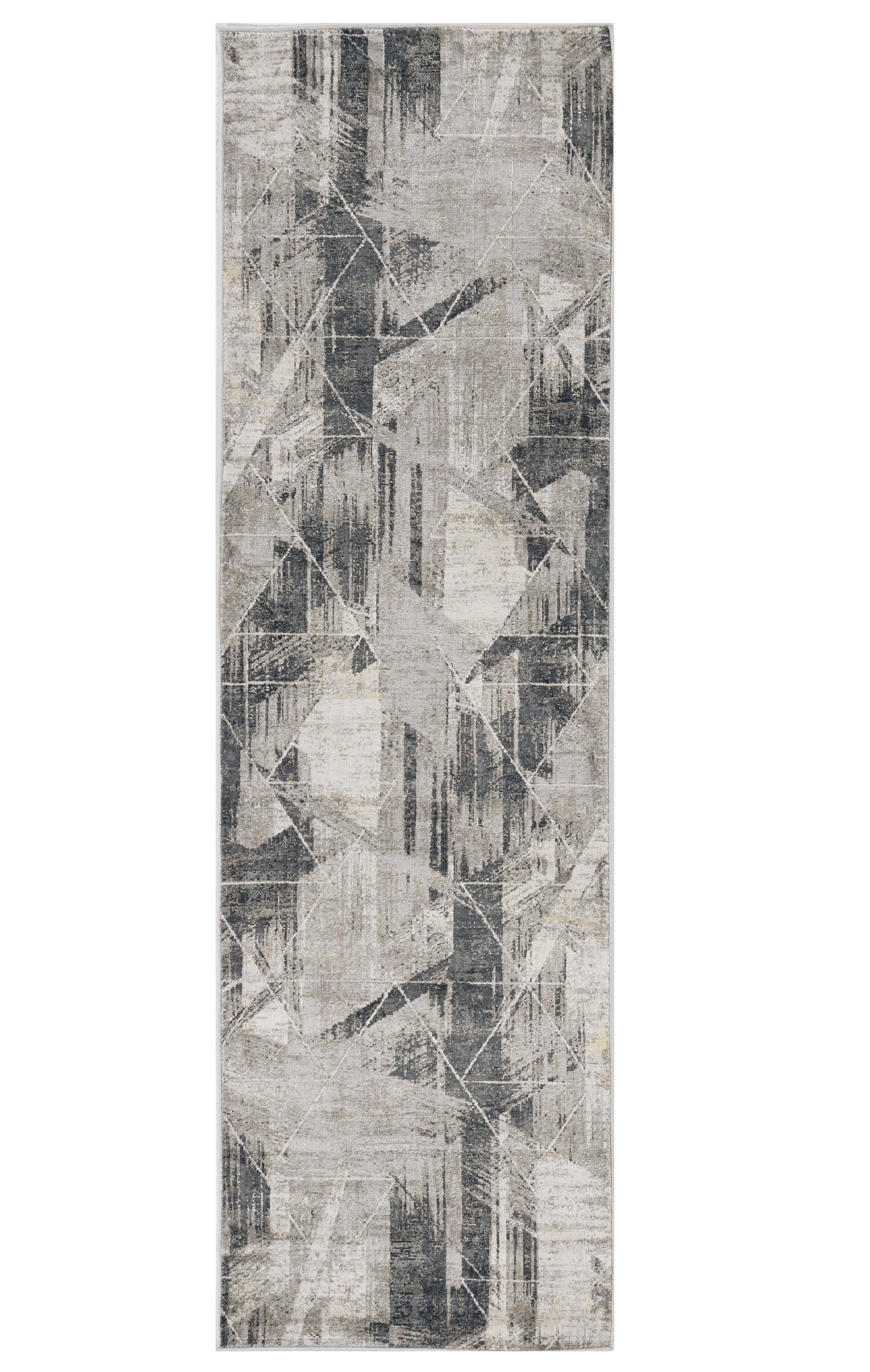 8' Grey Machine Woven Abstract Geometric Indoor Runner Rug