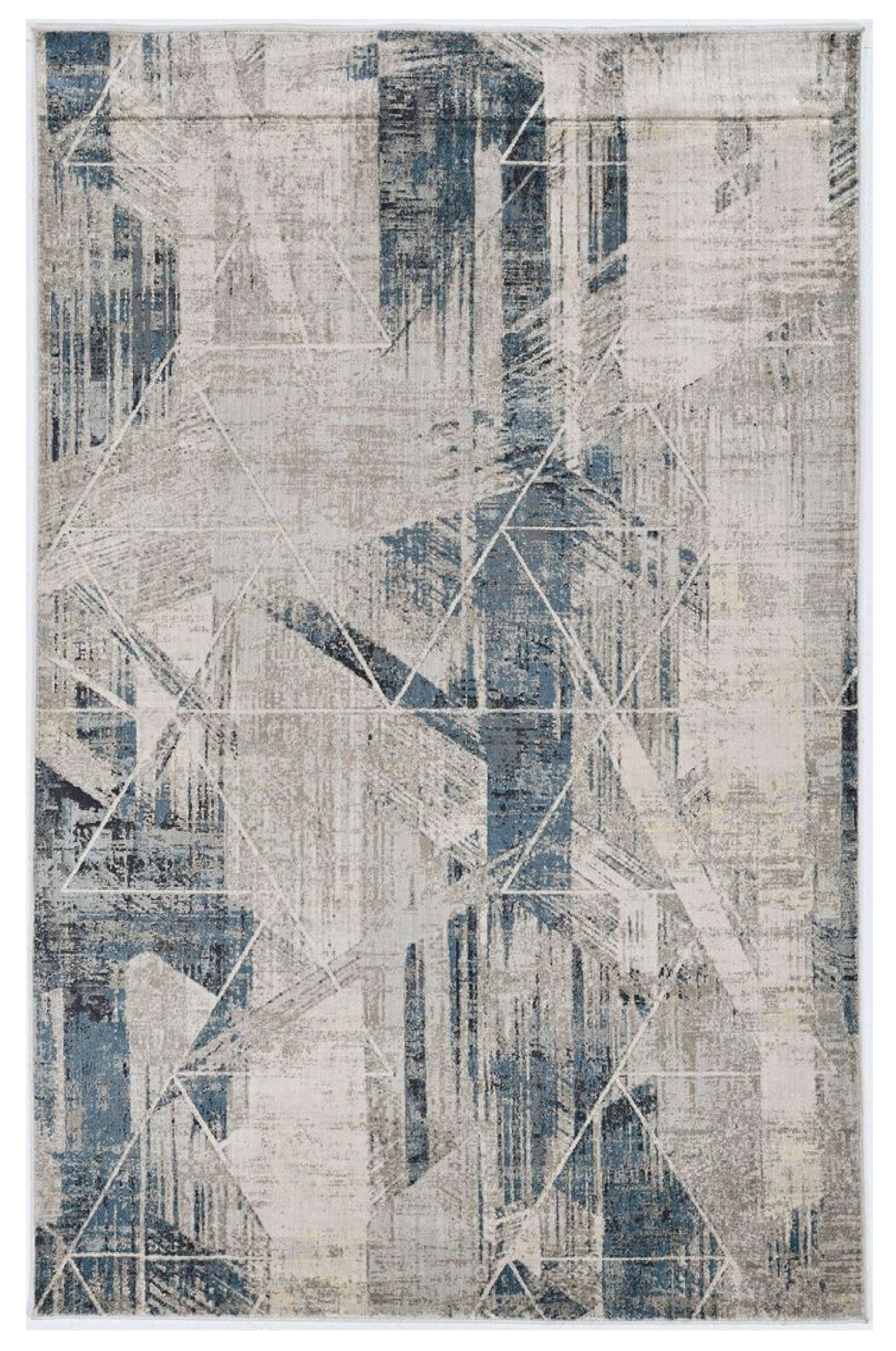 3'X5' Grey Blue Machine Woven Abstract Geometric Indoor Area Rug