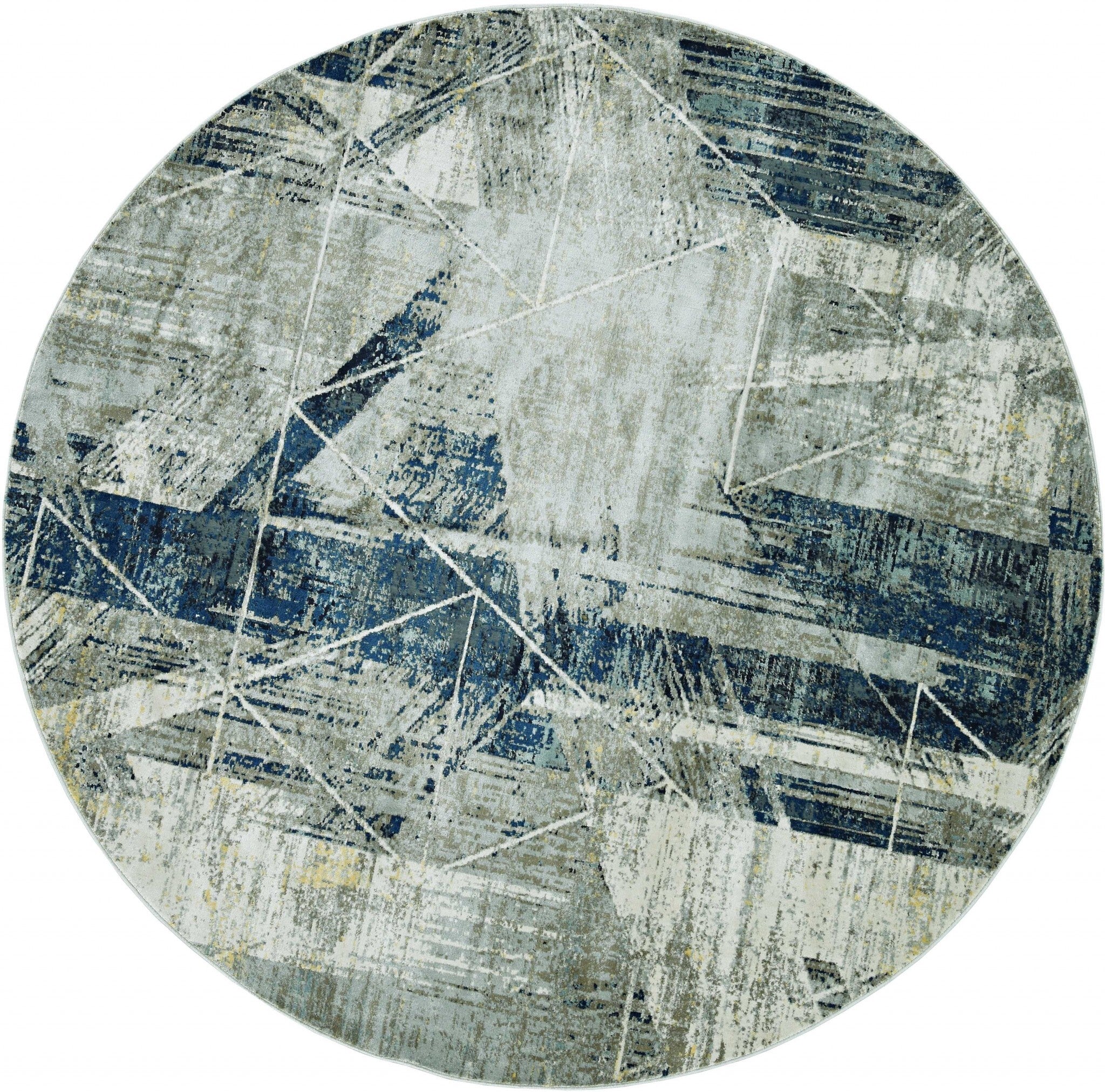 91 X 91 Greyor Blue Polyester Or  Viscose Rug