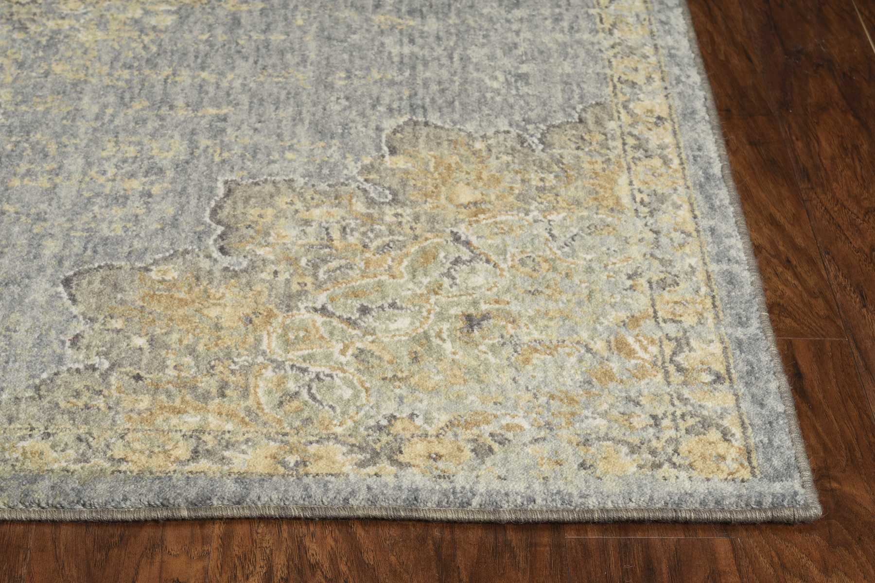 2'X3' Slate Grey Machine Woven Vintage Floral Medallion Indoor Accent Rug