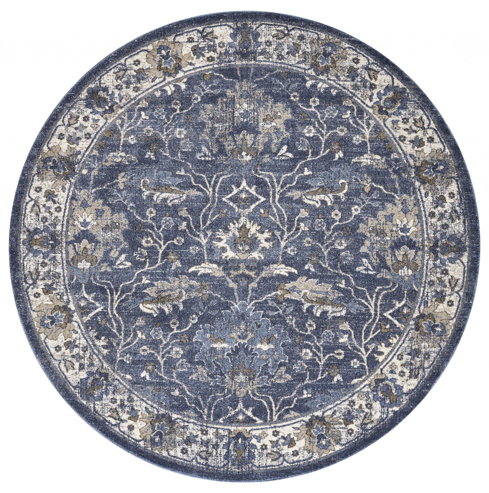 3' X 5' Denim Vintage Floral Area Rug
