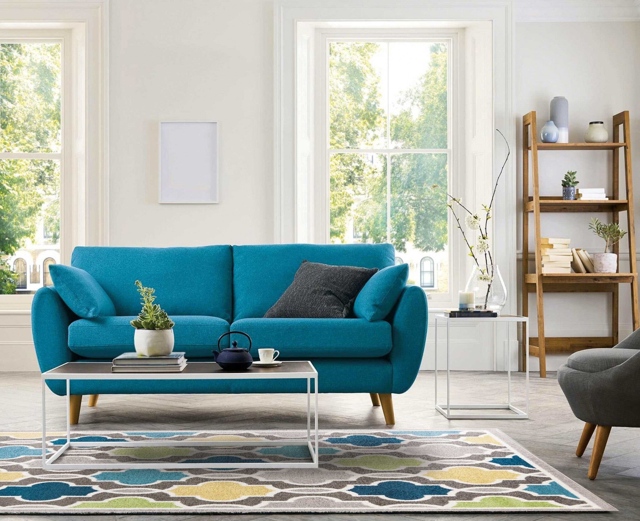 5' X 8' Grey Colorful Trellis Pattern Area Rug