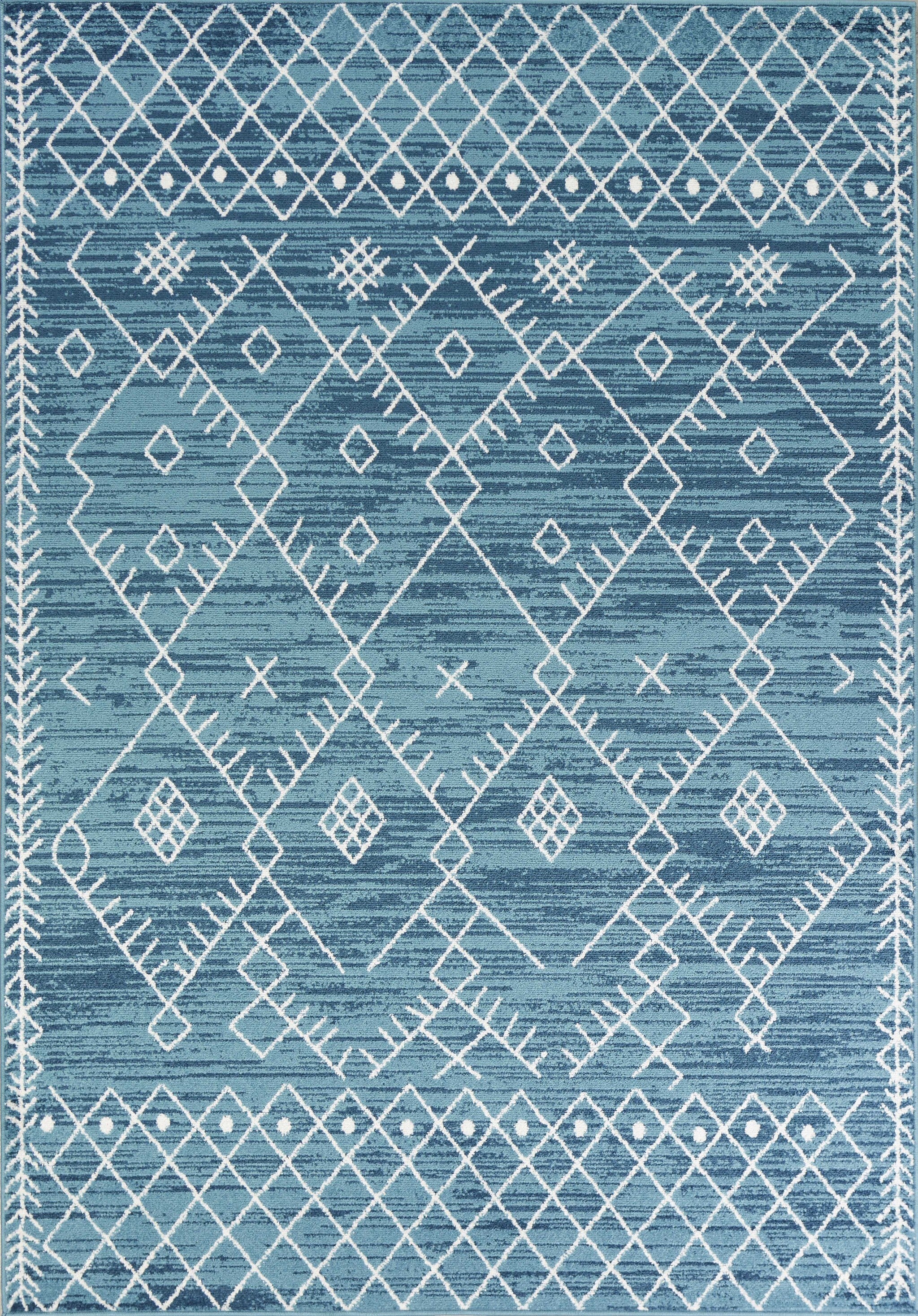 8' X 11' Ocean Blue Boho Geometric Indoor Area Rug