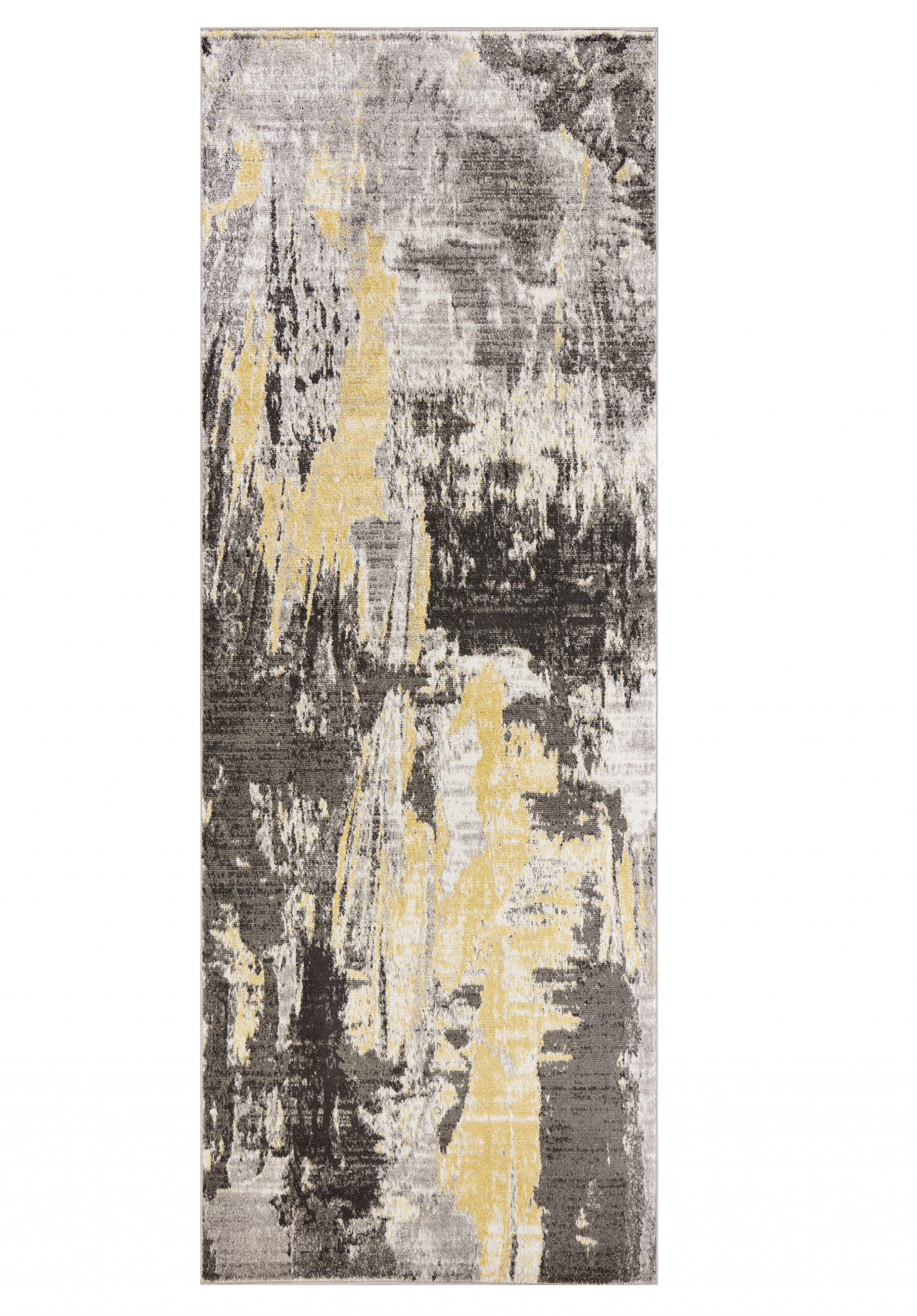 7' Grey Machine Woven Watercolor Splash Indoor Runner Rug