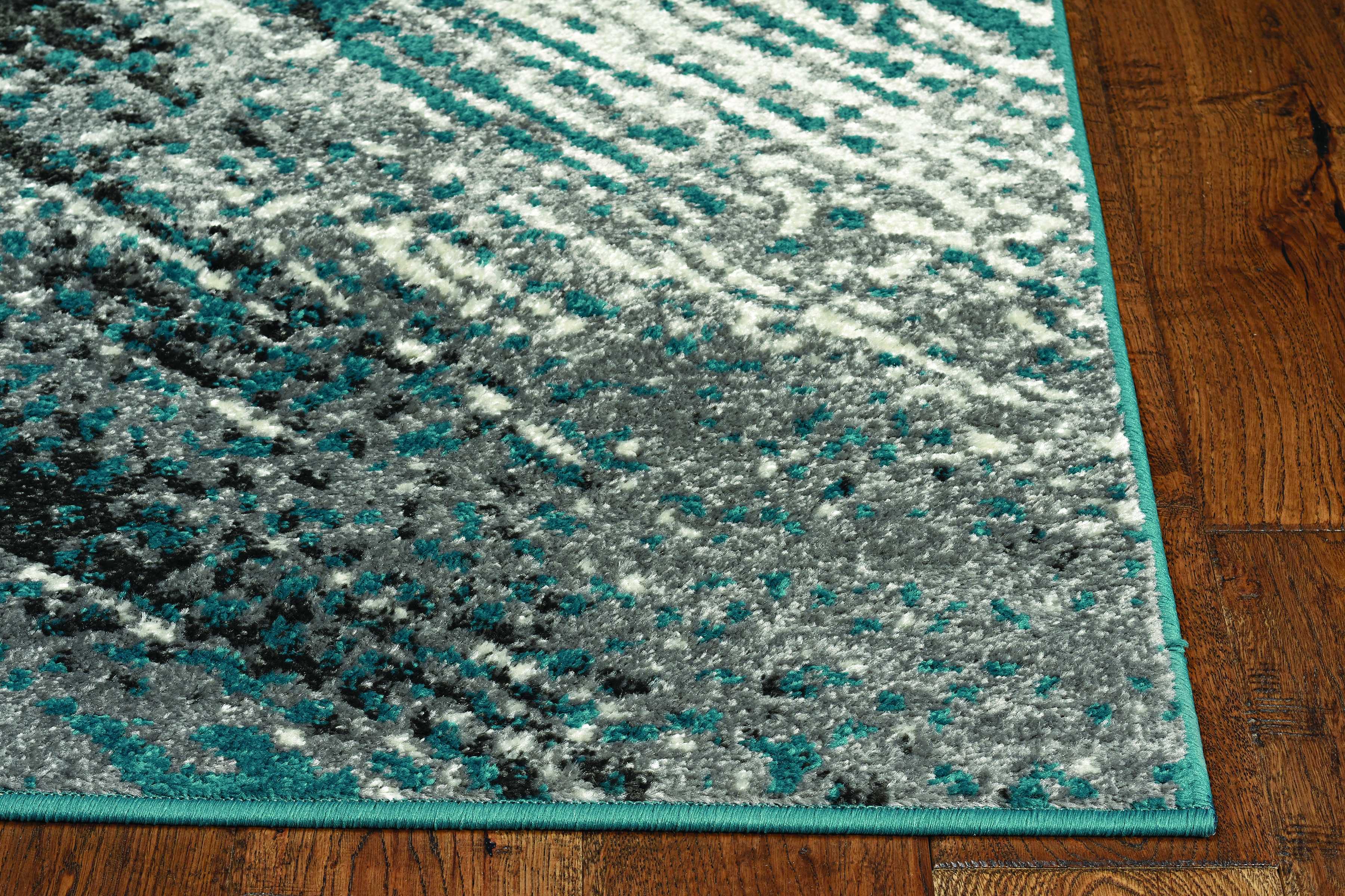 7' Grey Blue Machine Woven Abstract Brushstroke Indoor Runner Rug