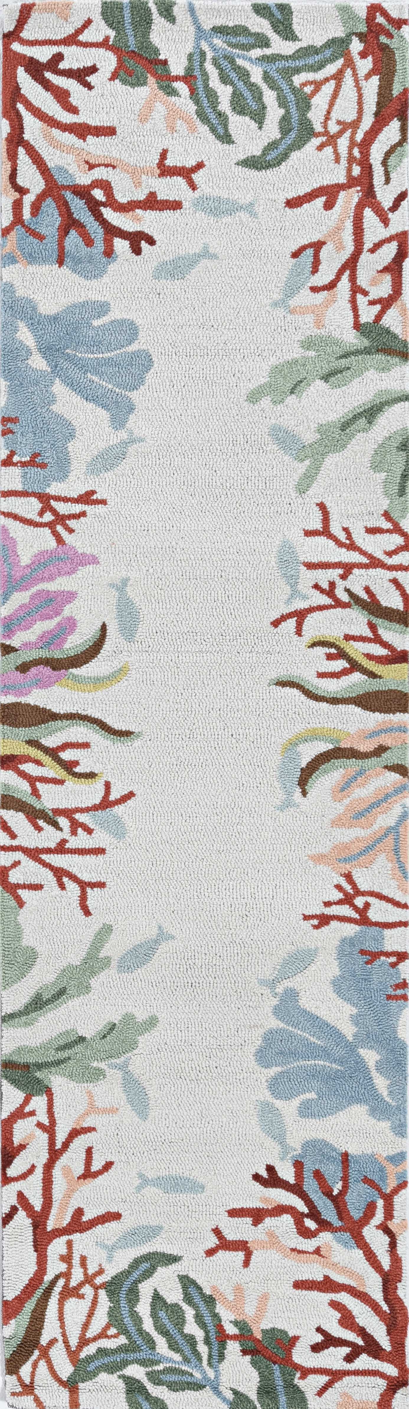 3'X5' Ivory Hand Hooked Bordered Coral Reef Indoor Area Rug