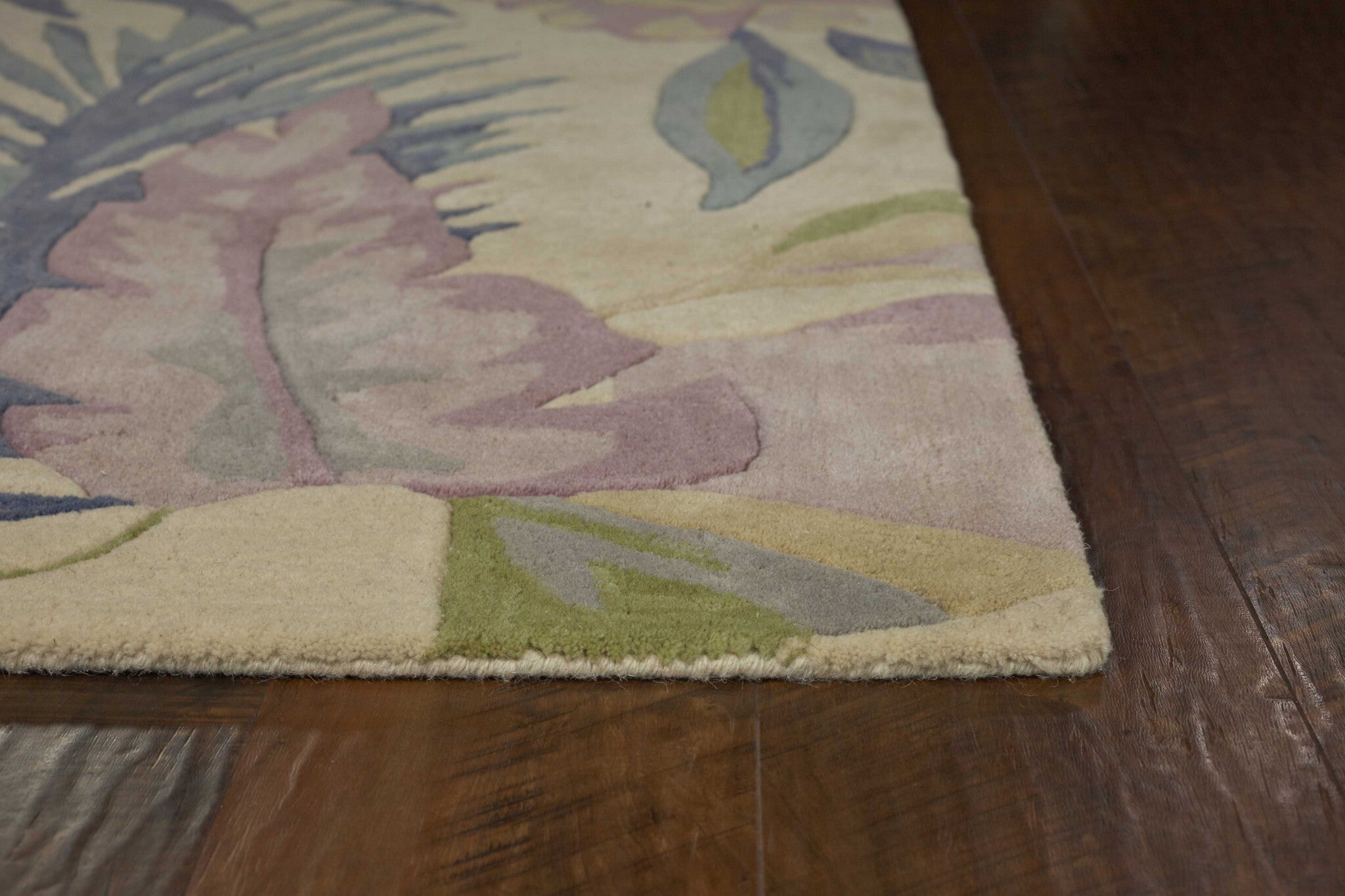 2' X 10' Pastel Tropical Leaves Wool Indoor Runner Rug